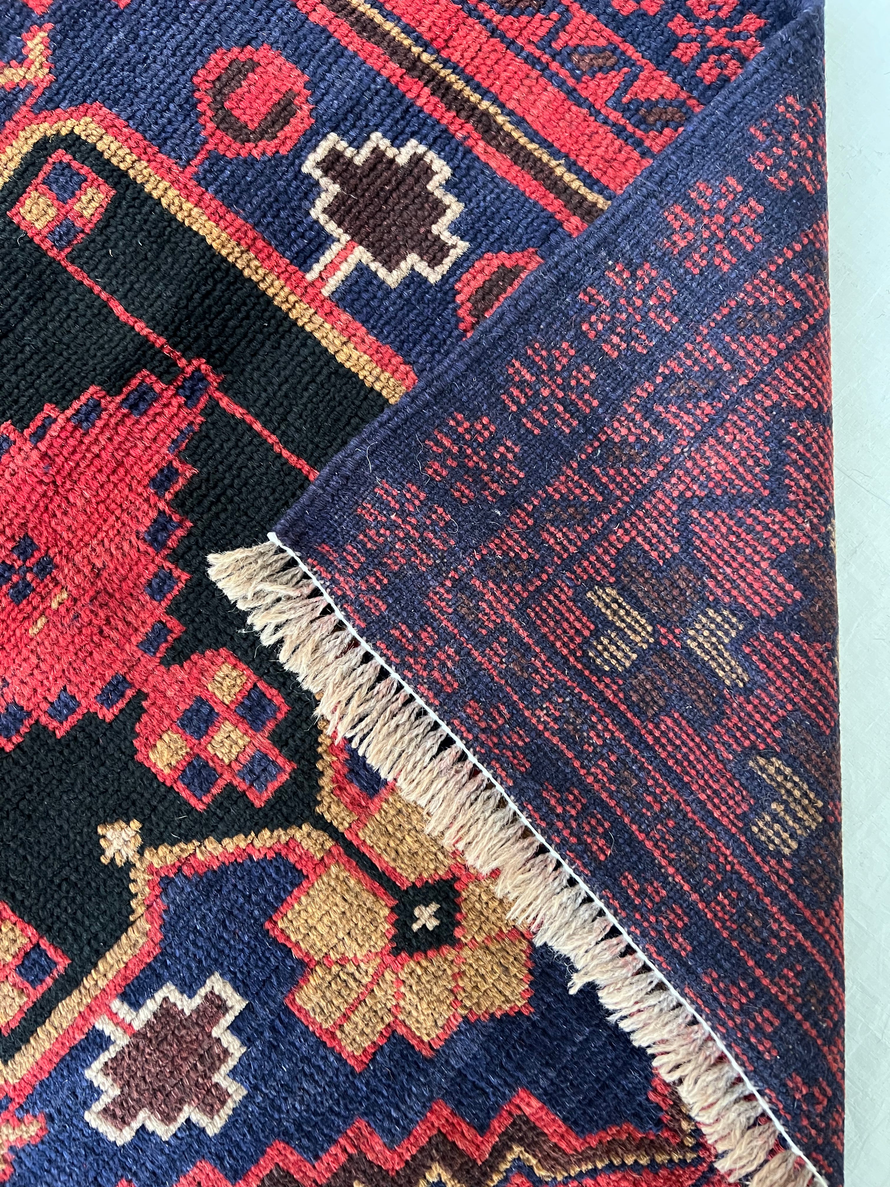 Afghani Runner runner size range tribal Red Blue laid flat