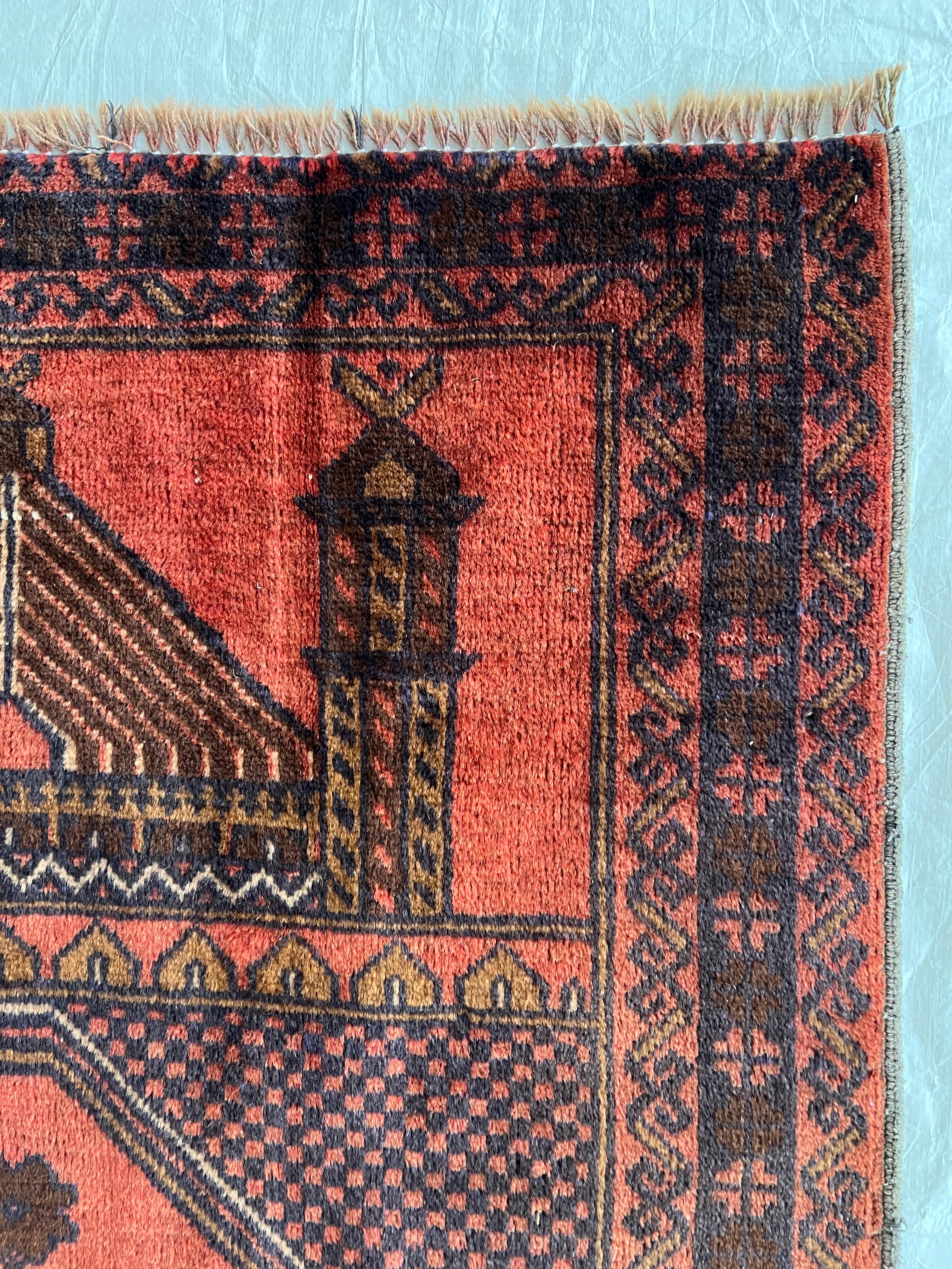 Afghani Prayer Rug 3x5 size range mihrab laid flat
