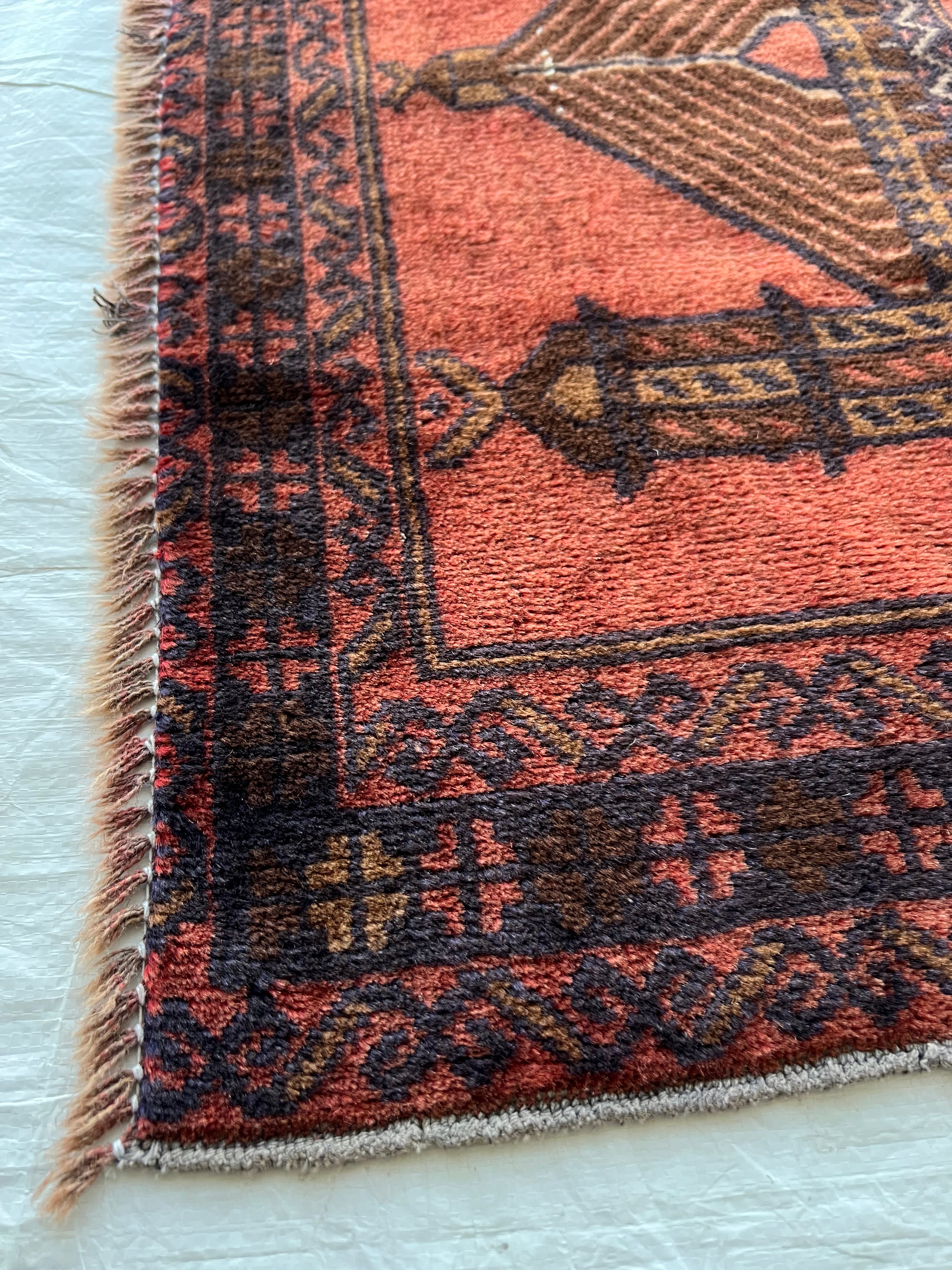 Afghani Prayer Rug 3x5 size range mihrab laid flat