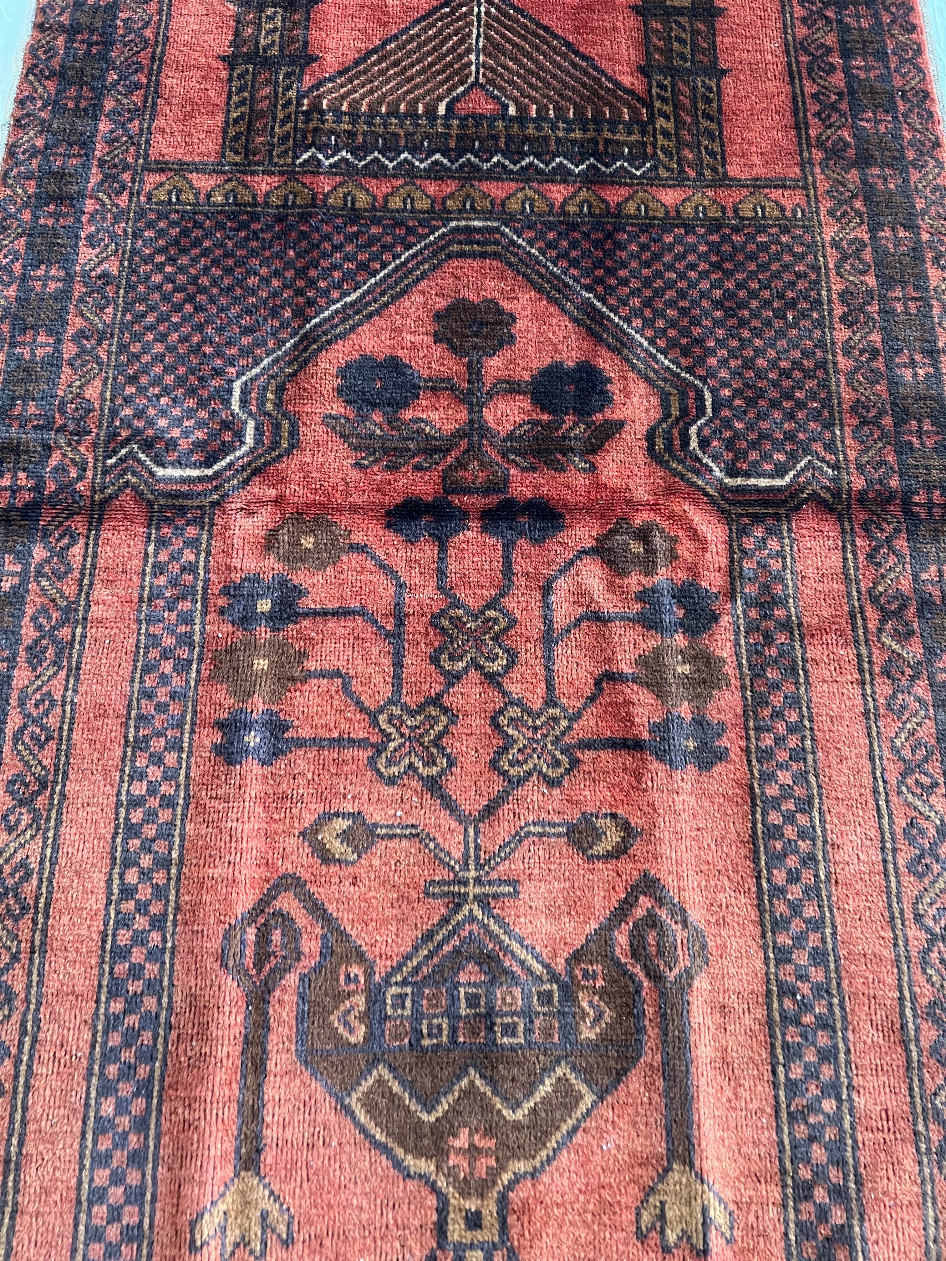 Afghani Prayer Rug 3x5 size range mihrab laid flat
