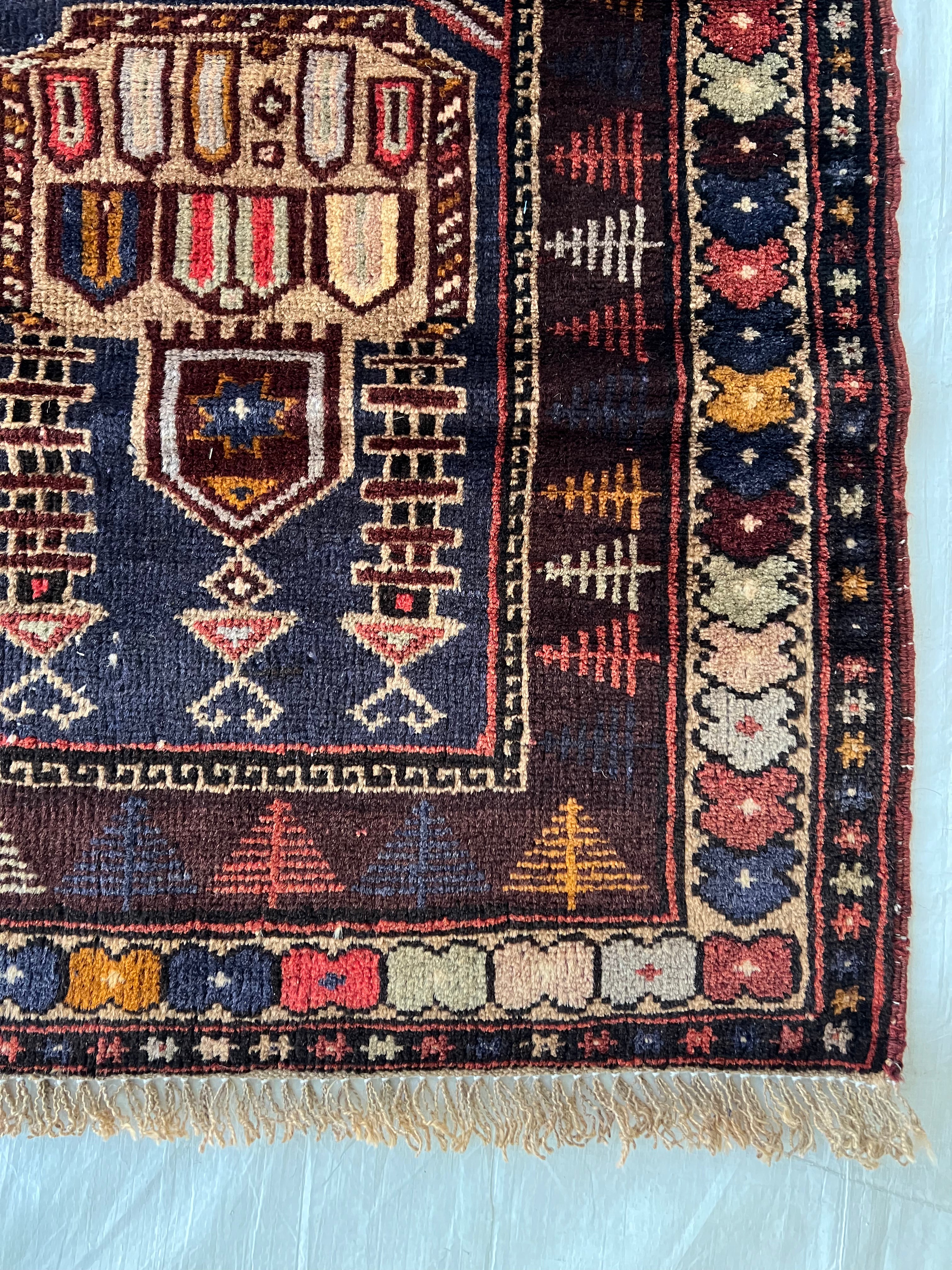 Afghani Prayer Rug 3x5 size range mihrab laid flat