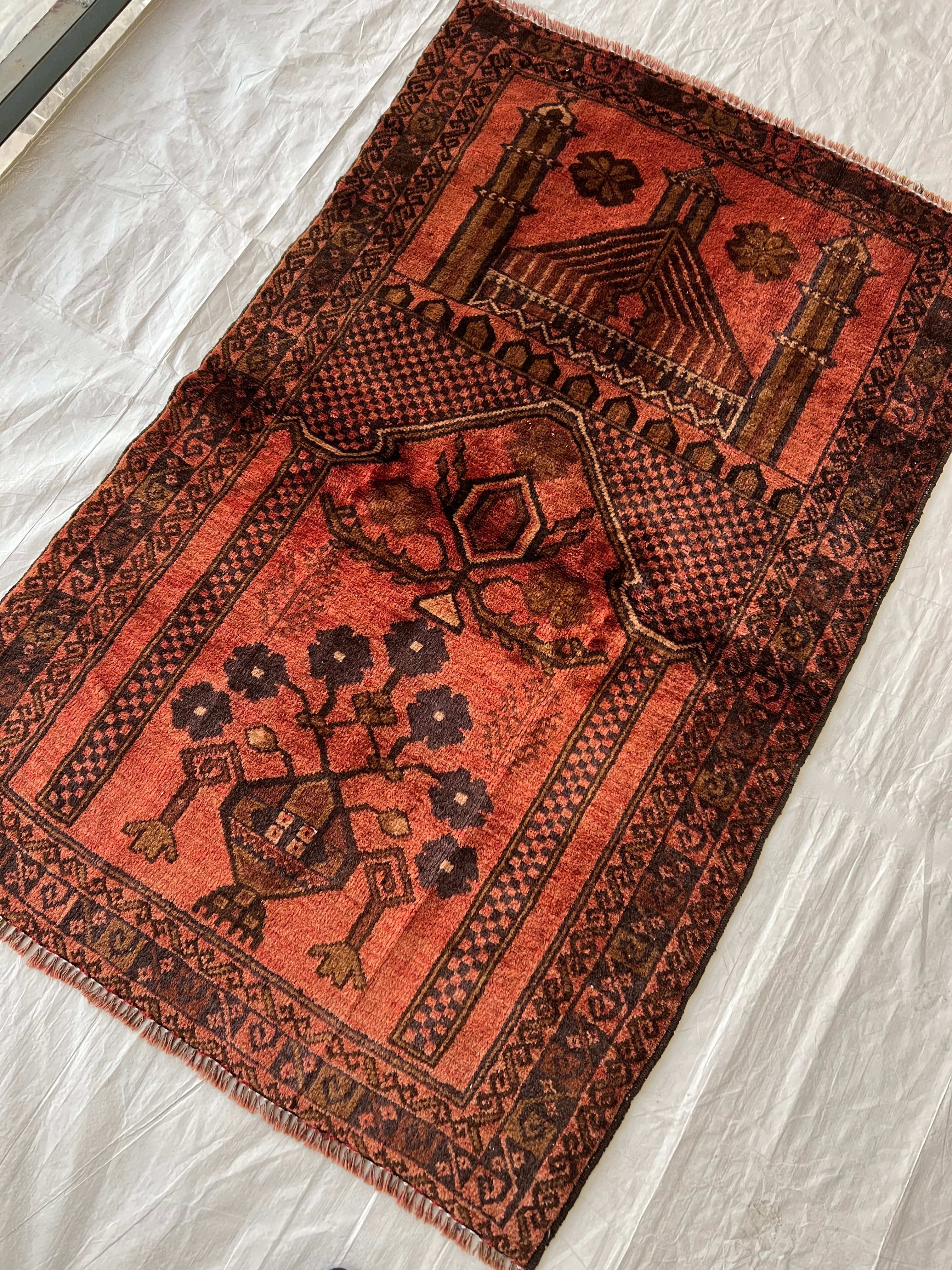 Afghani Prayer Rug 3x5 size range mihrab laid flat