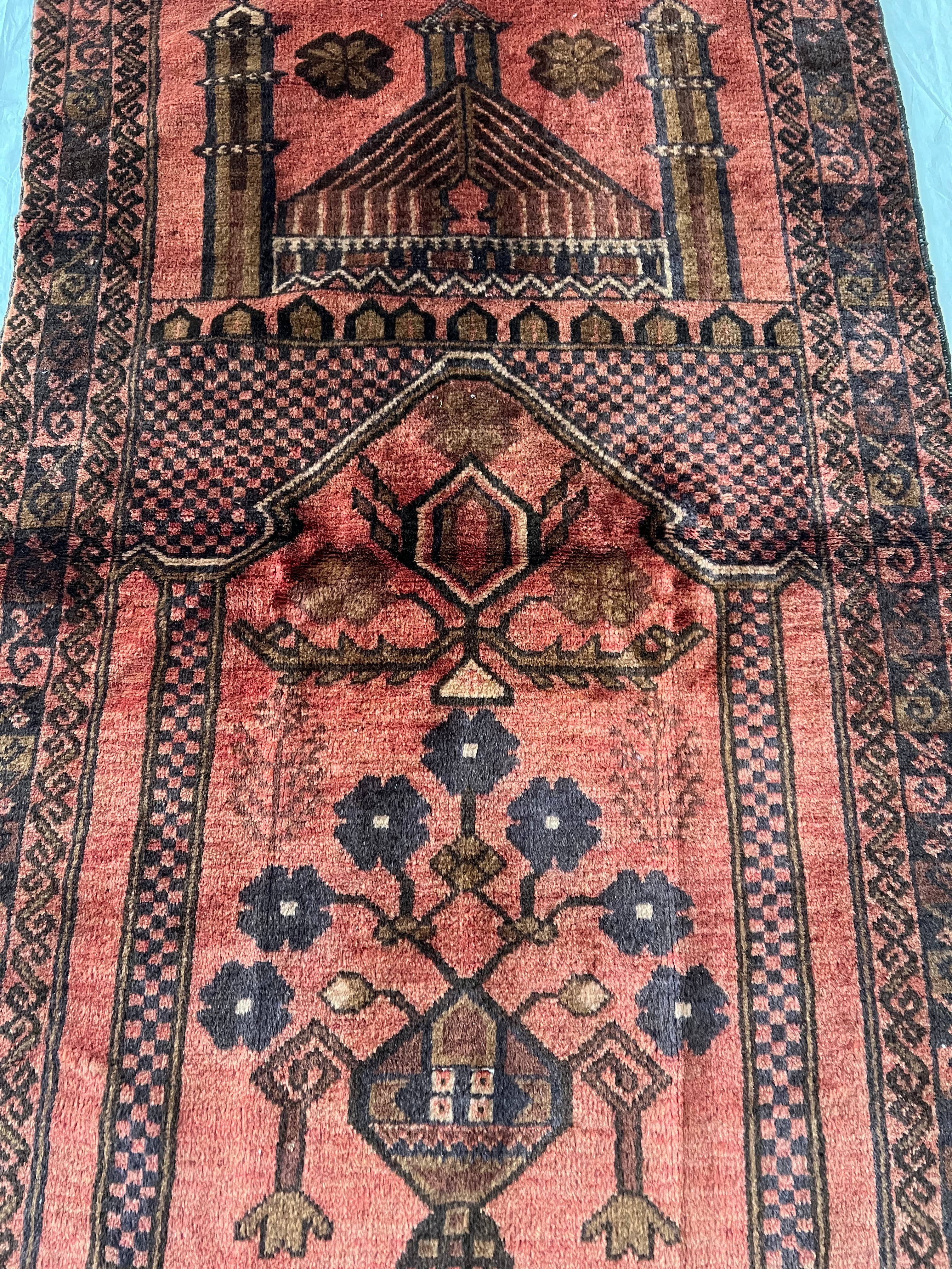 Afghani Prayer Rug 3x5 size range mihrab laid flat