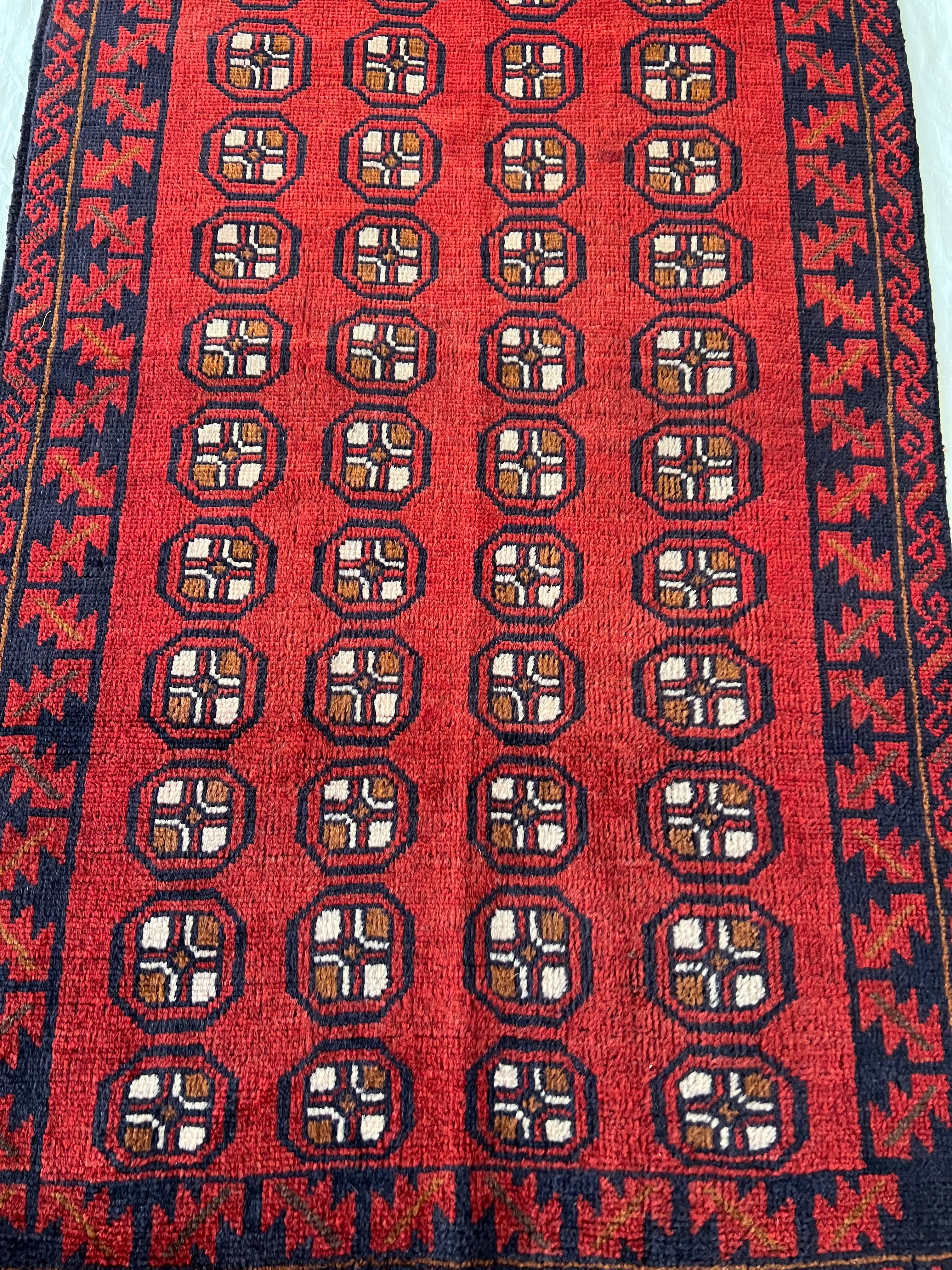 Afghani Rug 3x5 size range tribal Red Blue laid flat