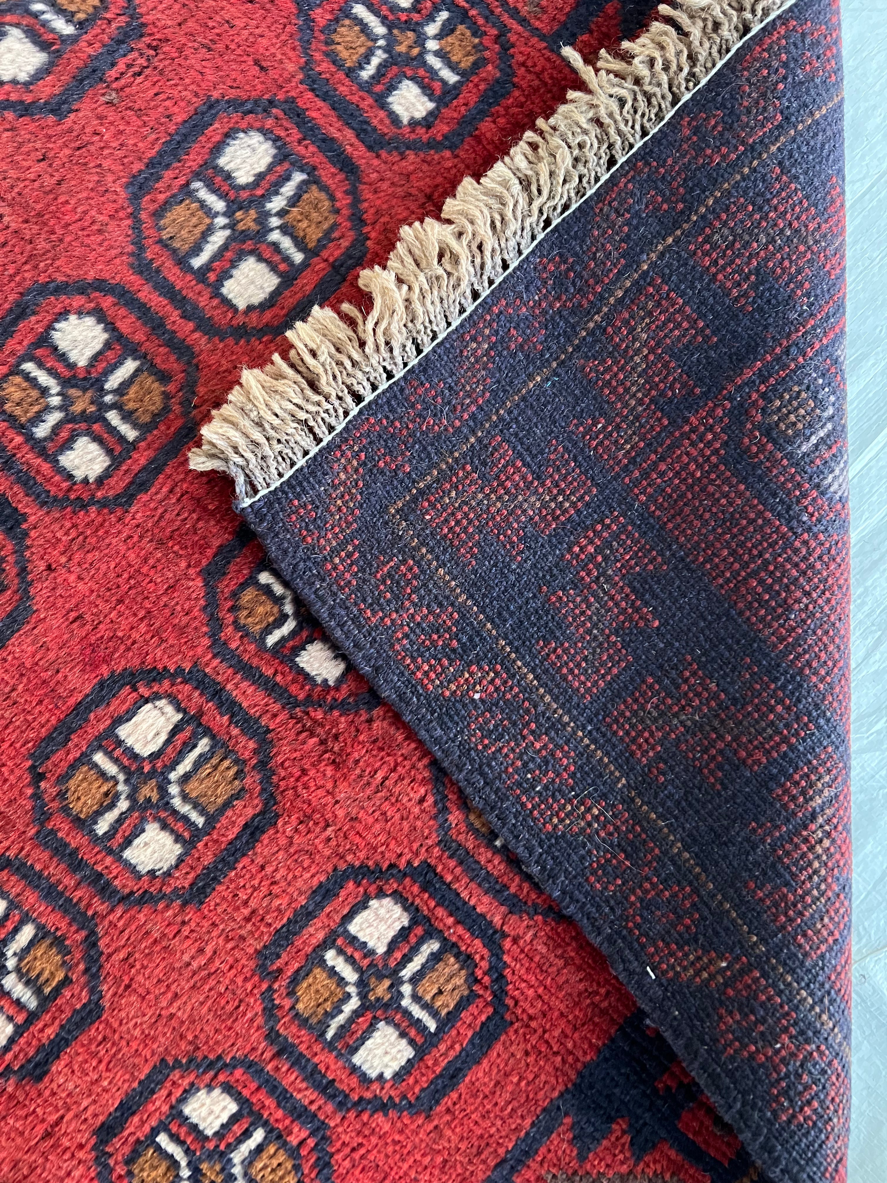 Afghani Rug 3x5 size range tribal Red Blue laid flat