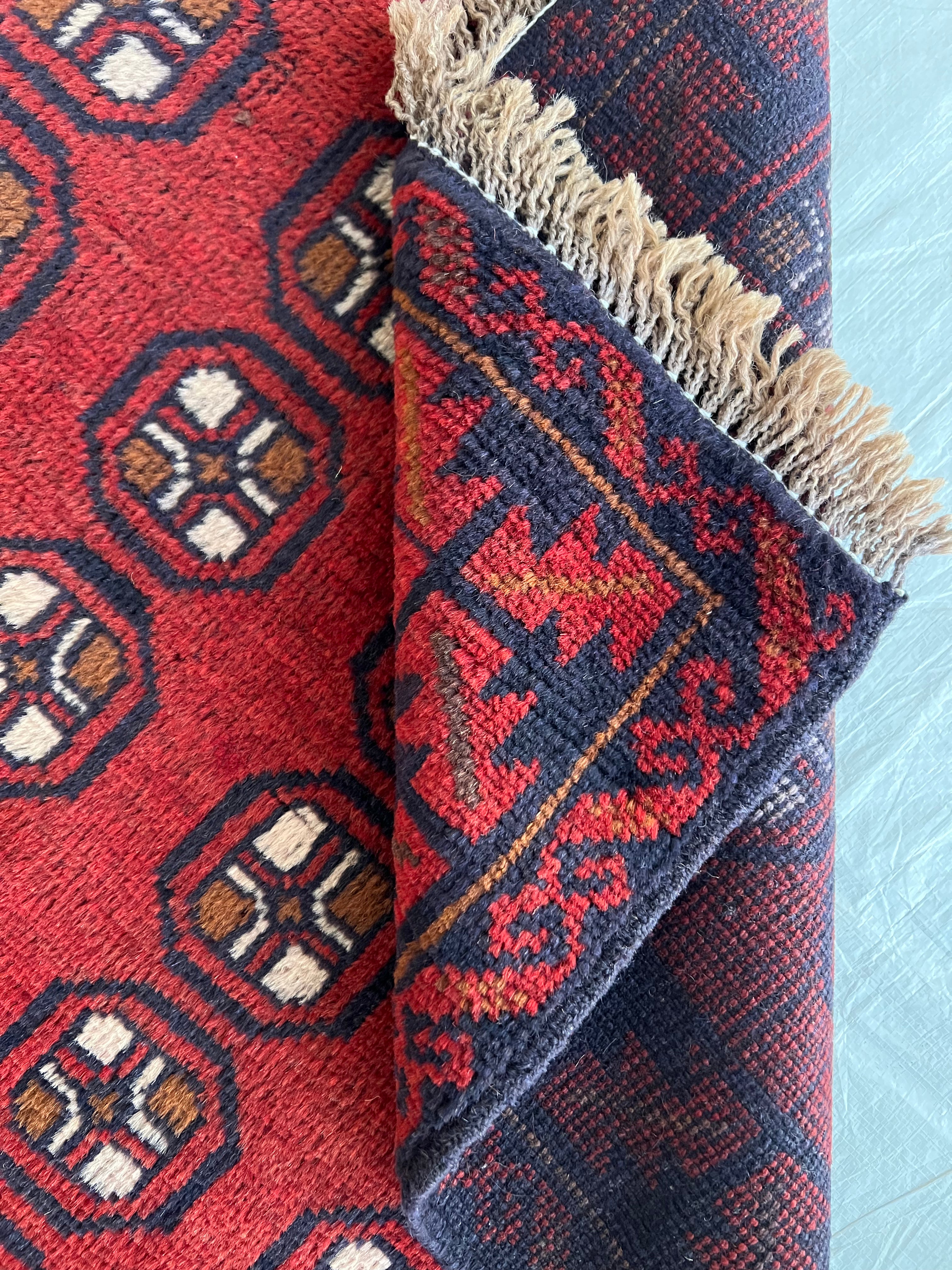 Afghani Rug 3x5 size range tribal Red Blue laid flat