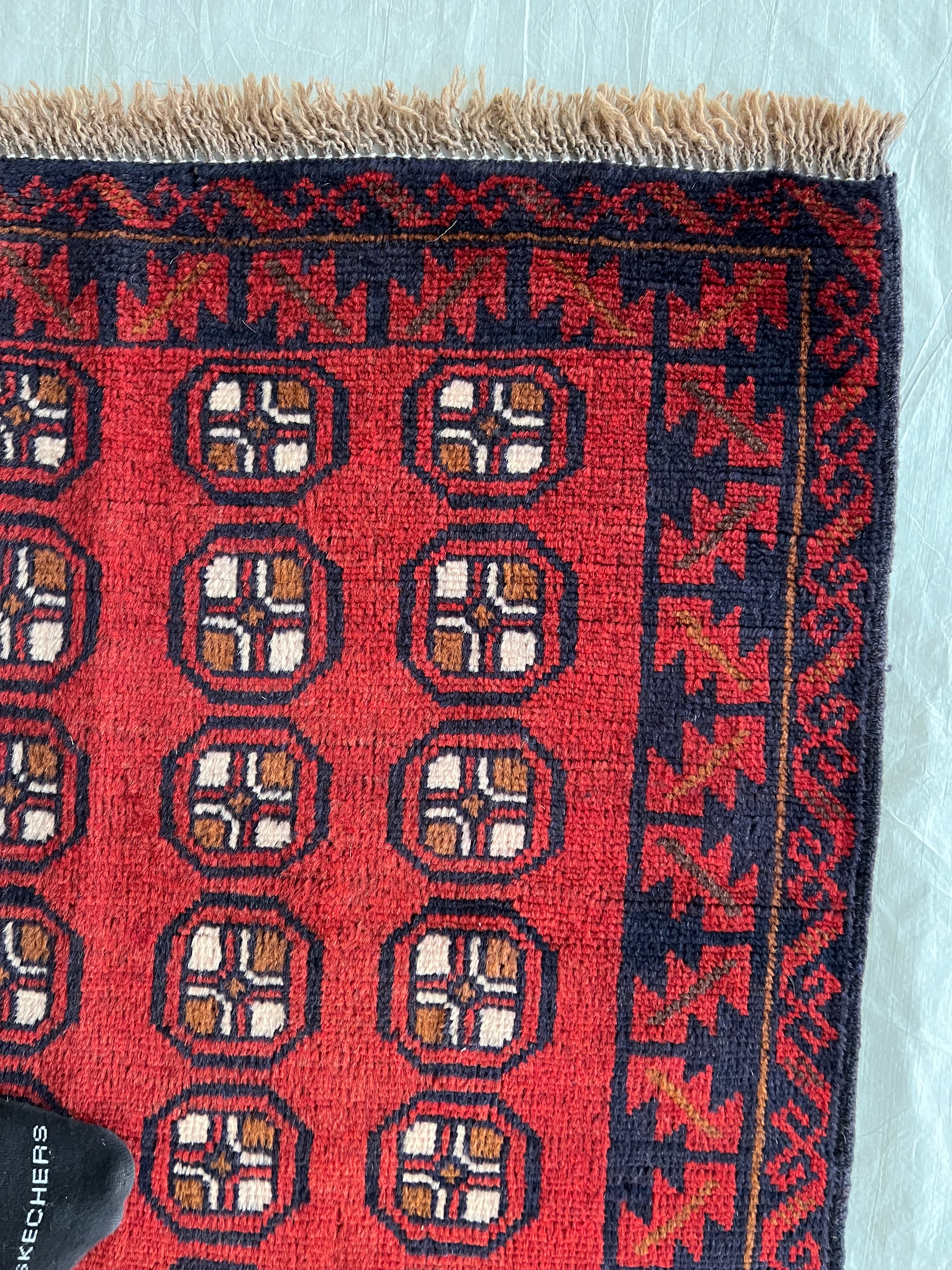 Afghani Rug 3x5 size range tribal Red Blue laid flat