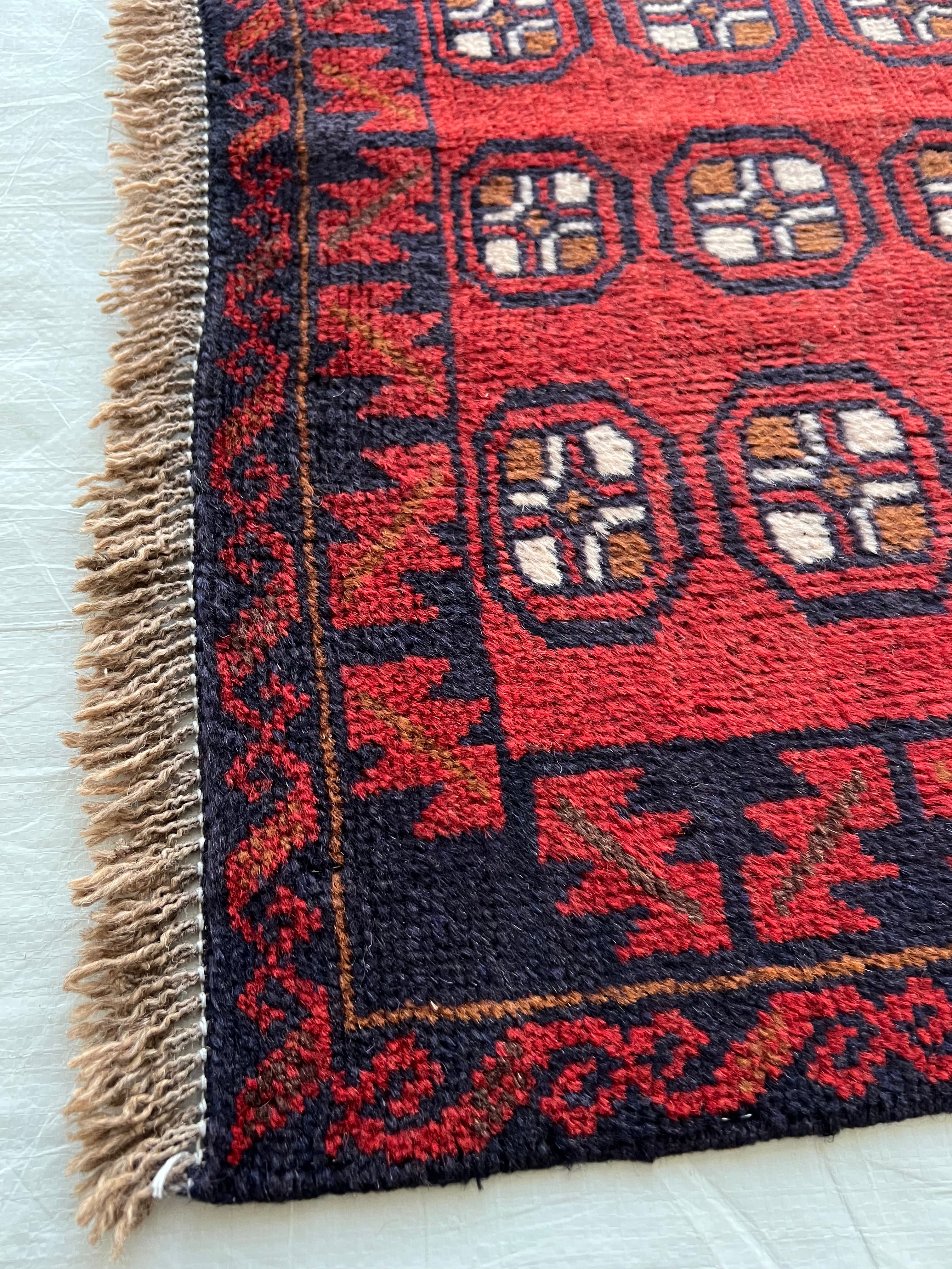 Afghani Rug 3x5 size range tribal Red Blue laid flat