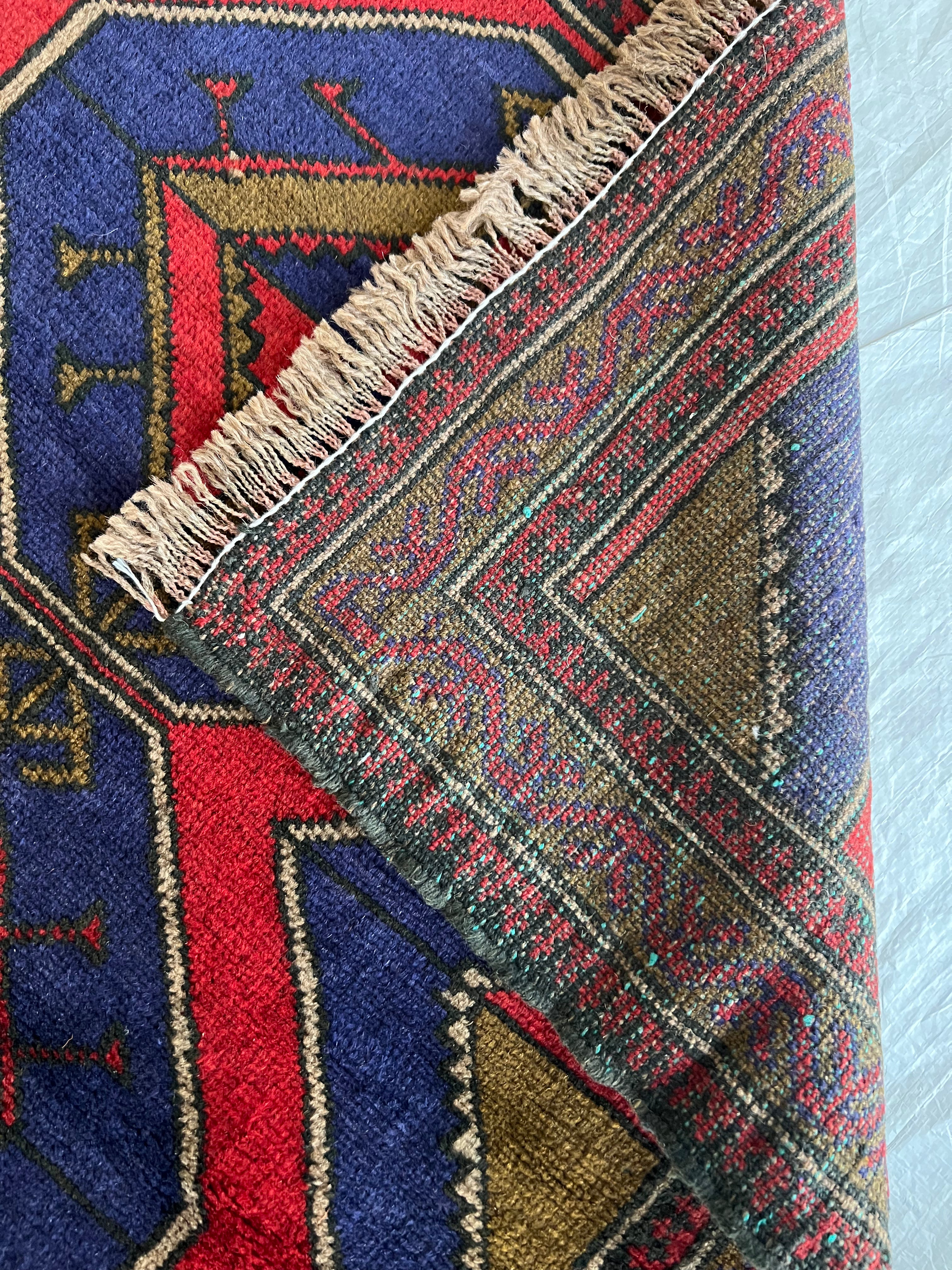 Afghani Rug 3x4 size range tribal Red laid flat