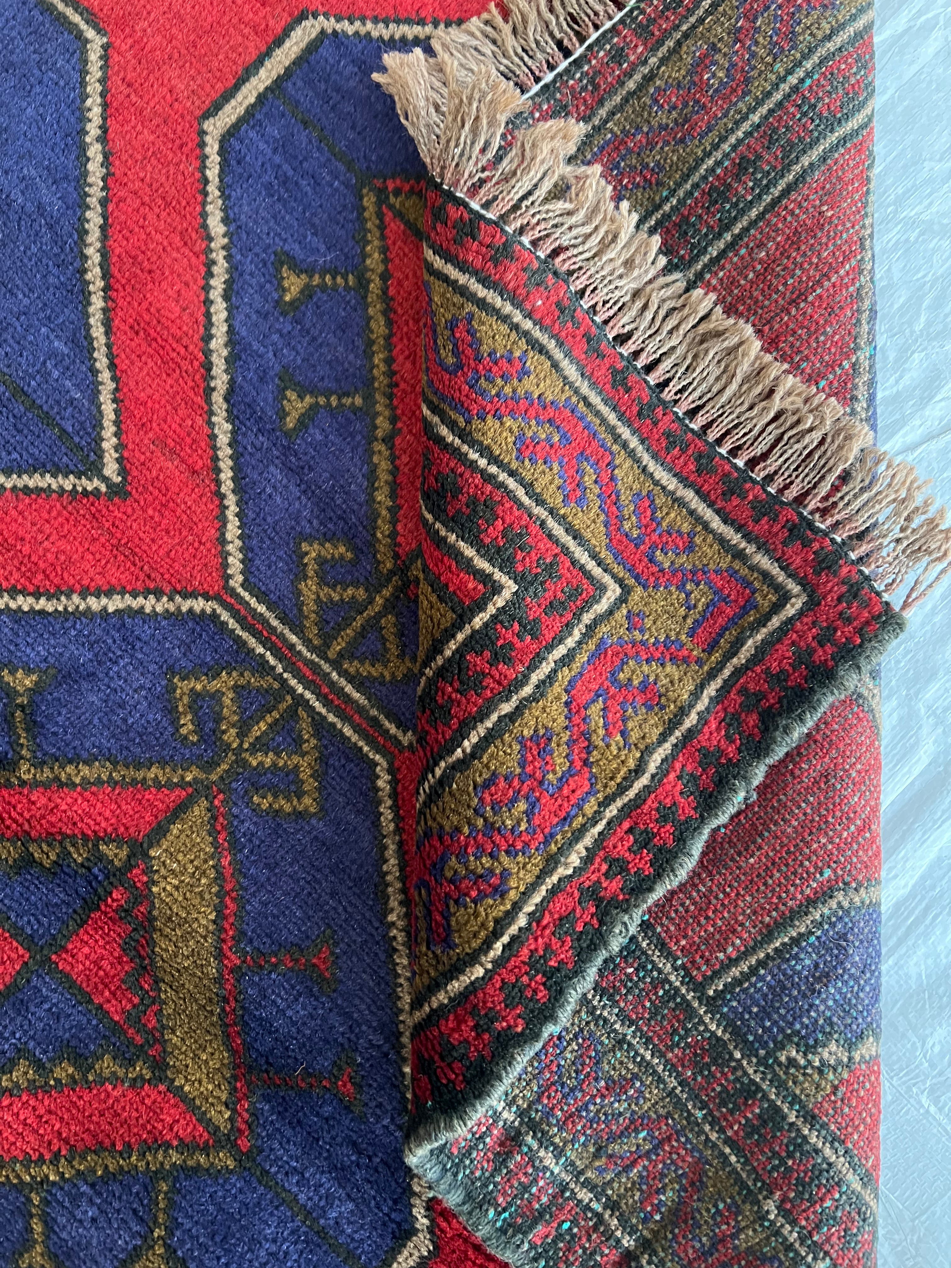 Afghani Rug 3x4 size range tribal Red laid flat
