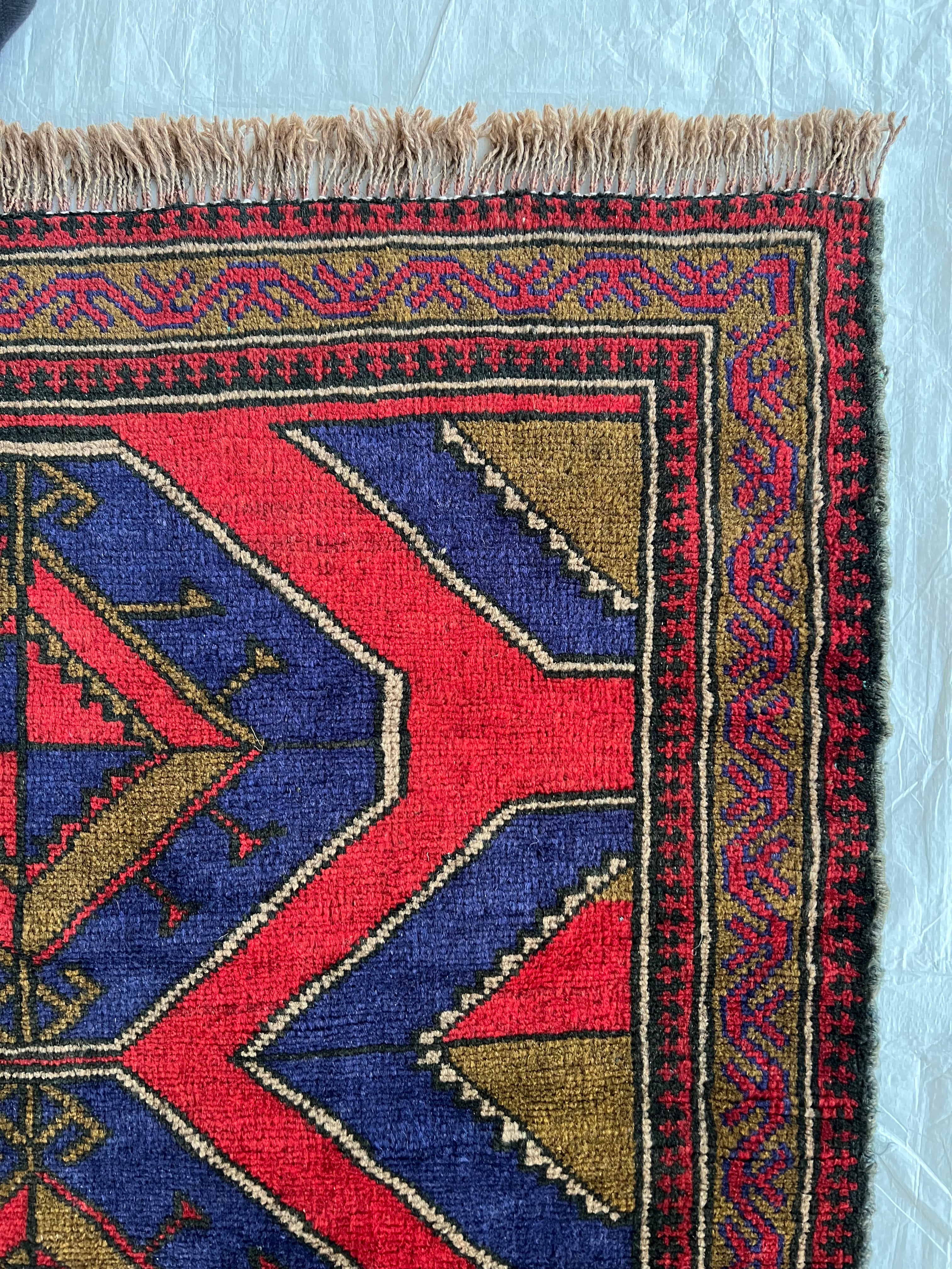 Afghani Rug 3x4 size range tribal Red laid flat