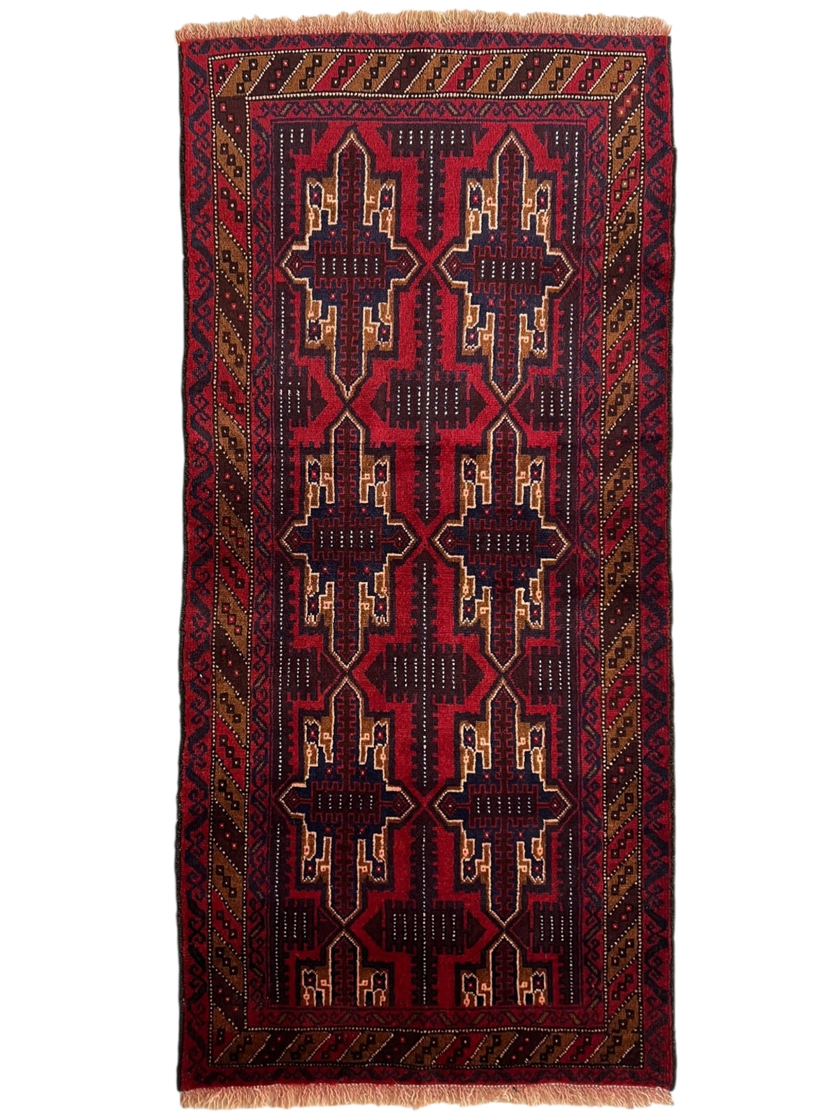 Afghani Rug 3x7 size range tribal Red laid flat