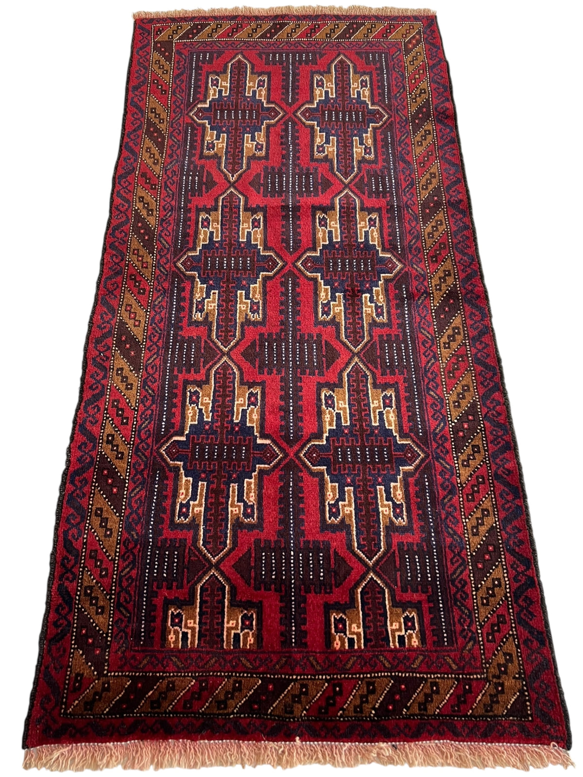 Afghani Rug 3x7 size range tribal Red laid flat