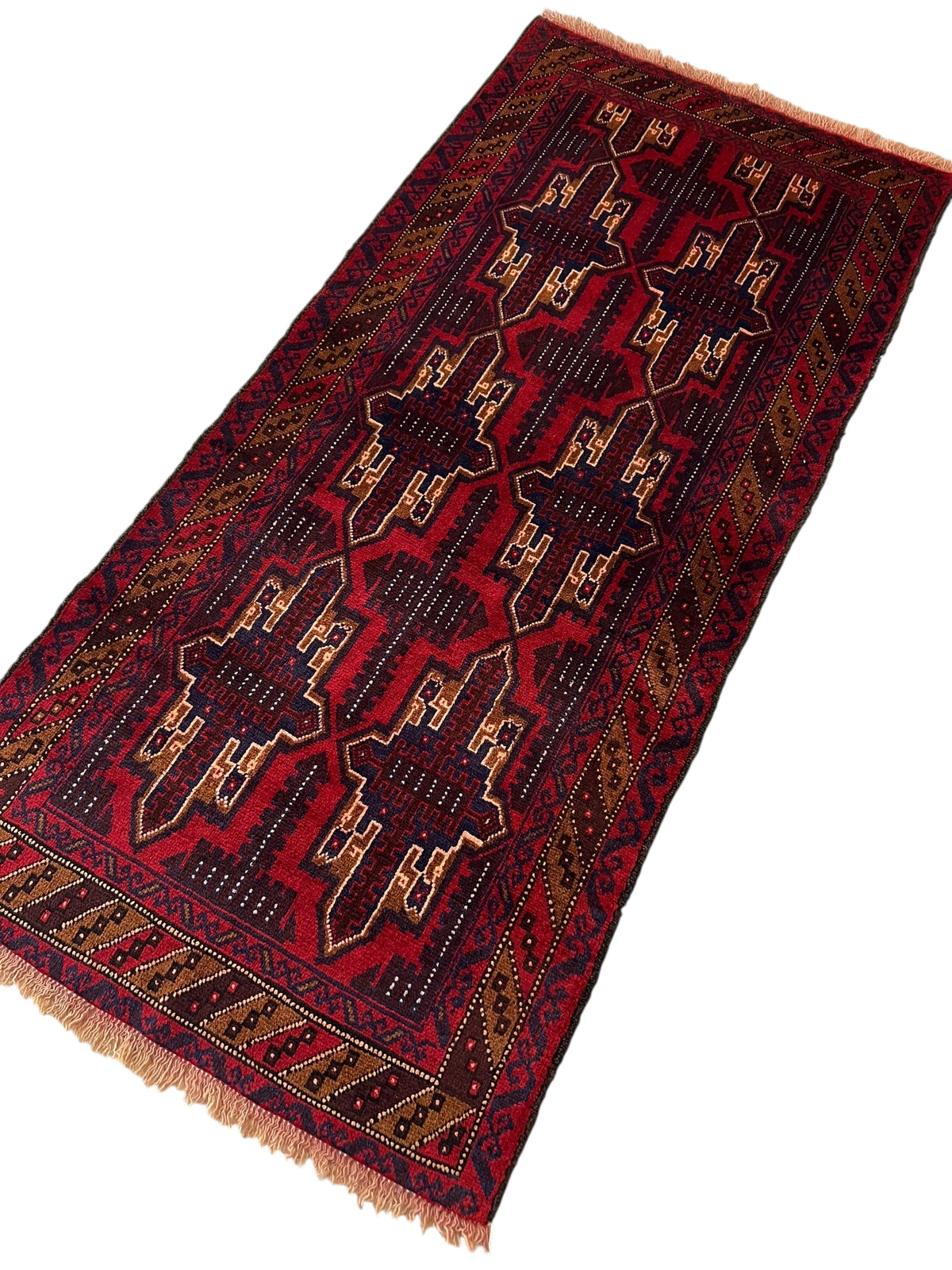Afghani Rug 3x7 size range tribal Red laid flat