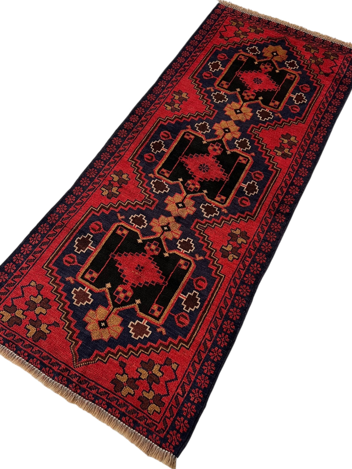 Afghani Runner runner size range tribal Red Blue laid flat