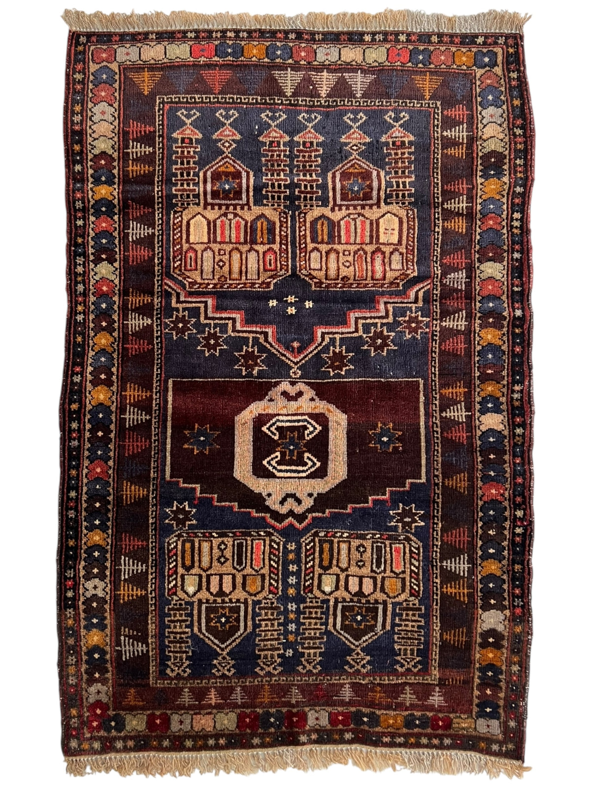 Afghani Prayer Rug 3x5 size range mihrab laid flat