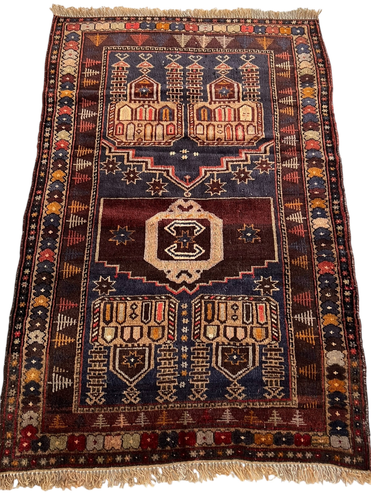 Afghani Prayer Rug 3x5 size range mihrab laid flat