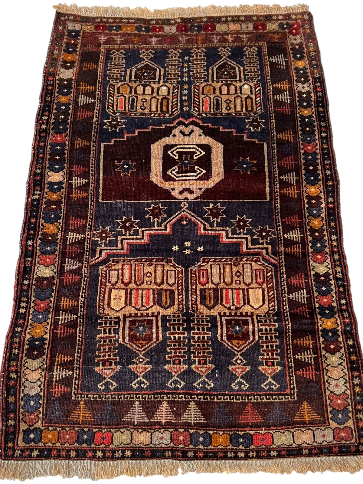Afghani Prayer Rug 3x5 size range mihrab laid flat