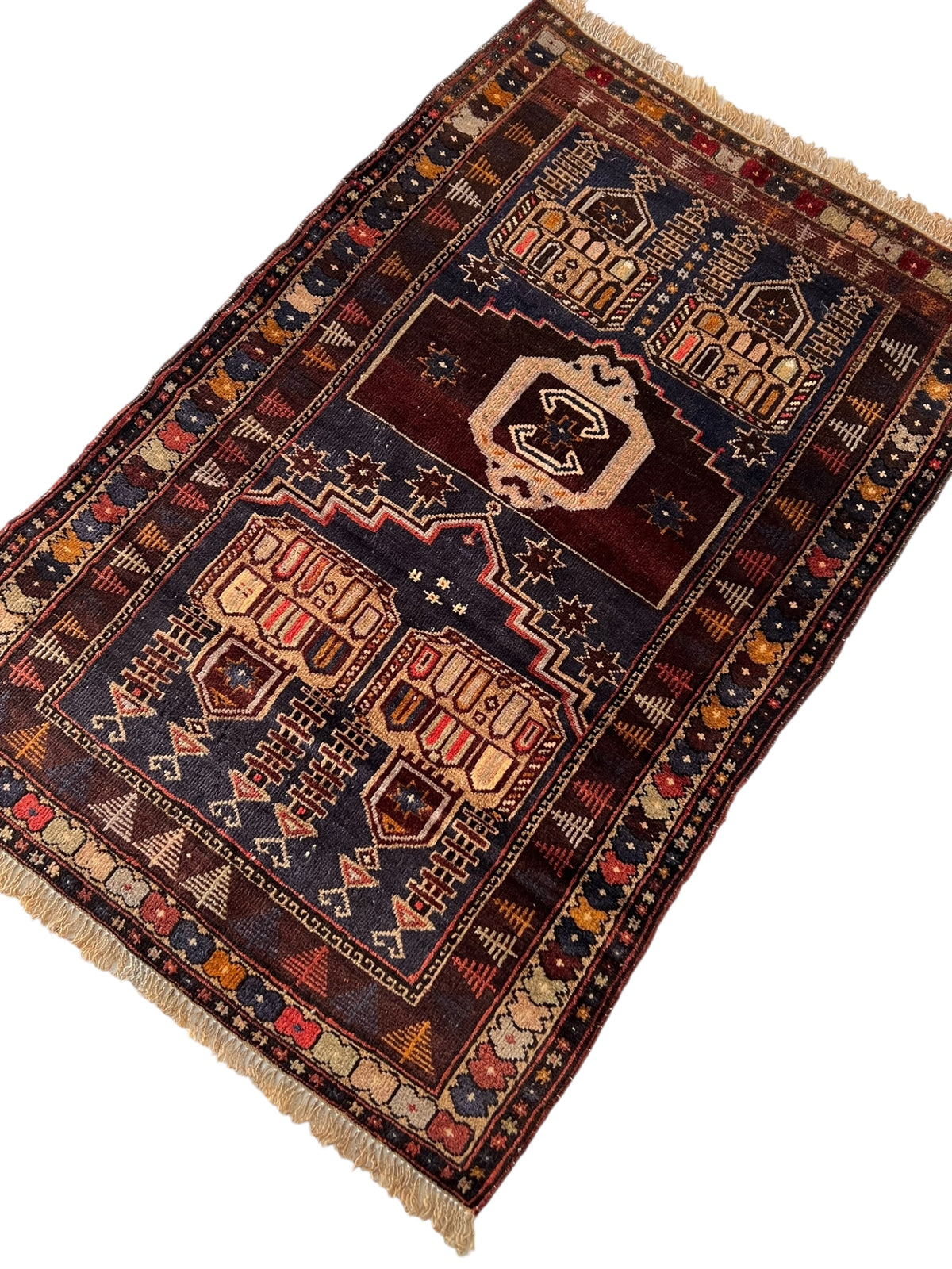 Afghani Prayer Rug 3x5 size range mihrab laid flat