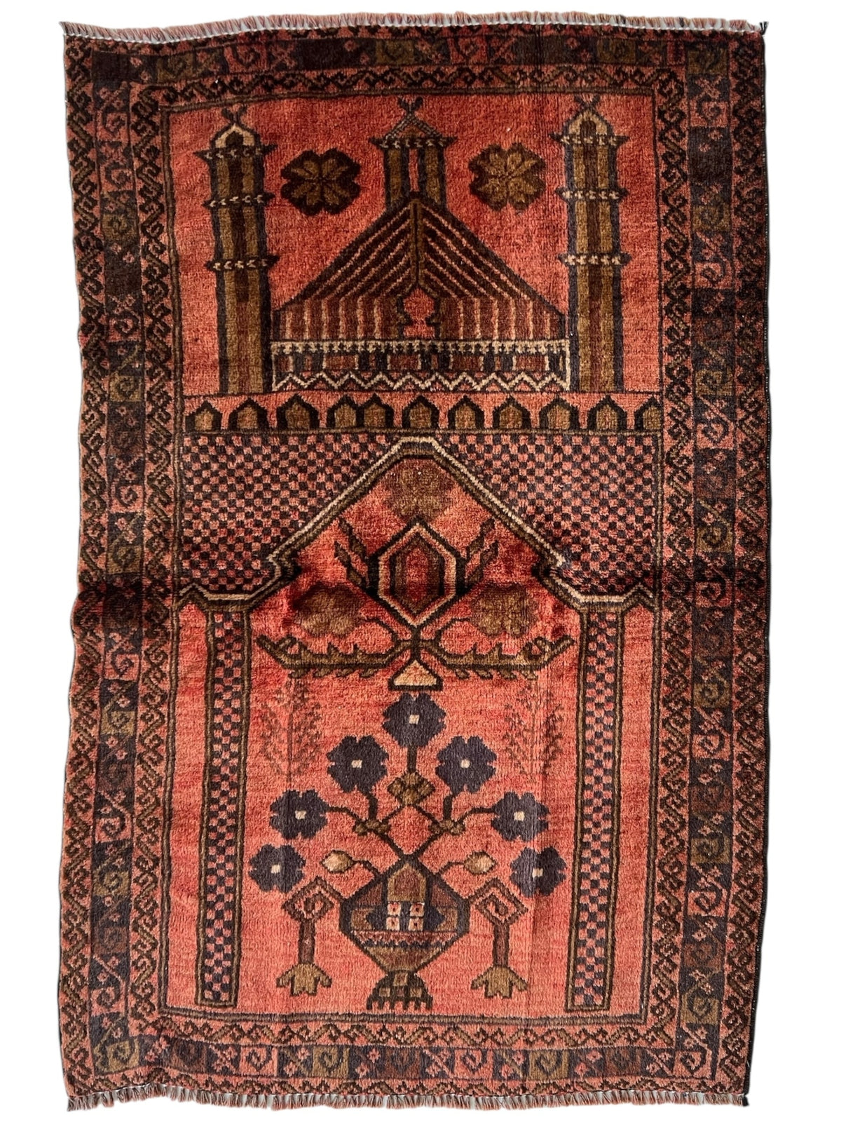 Afghani Prayer Rug 3x5 size range mihrab laid flat