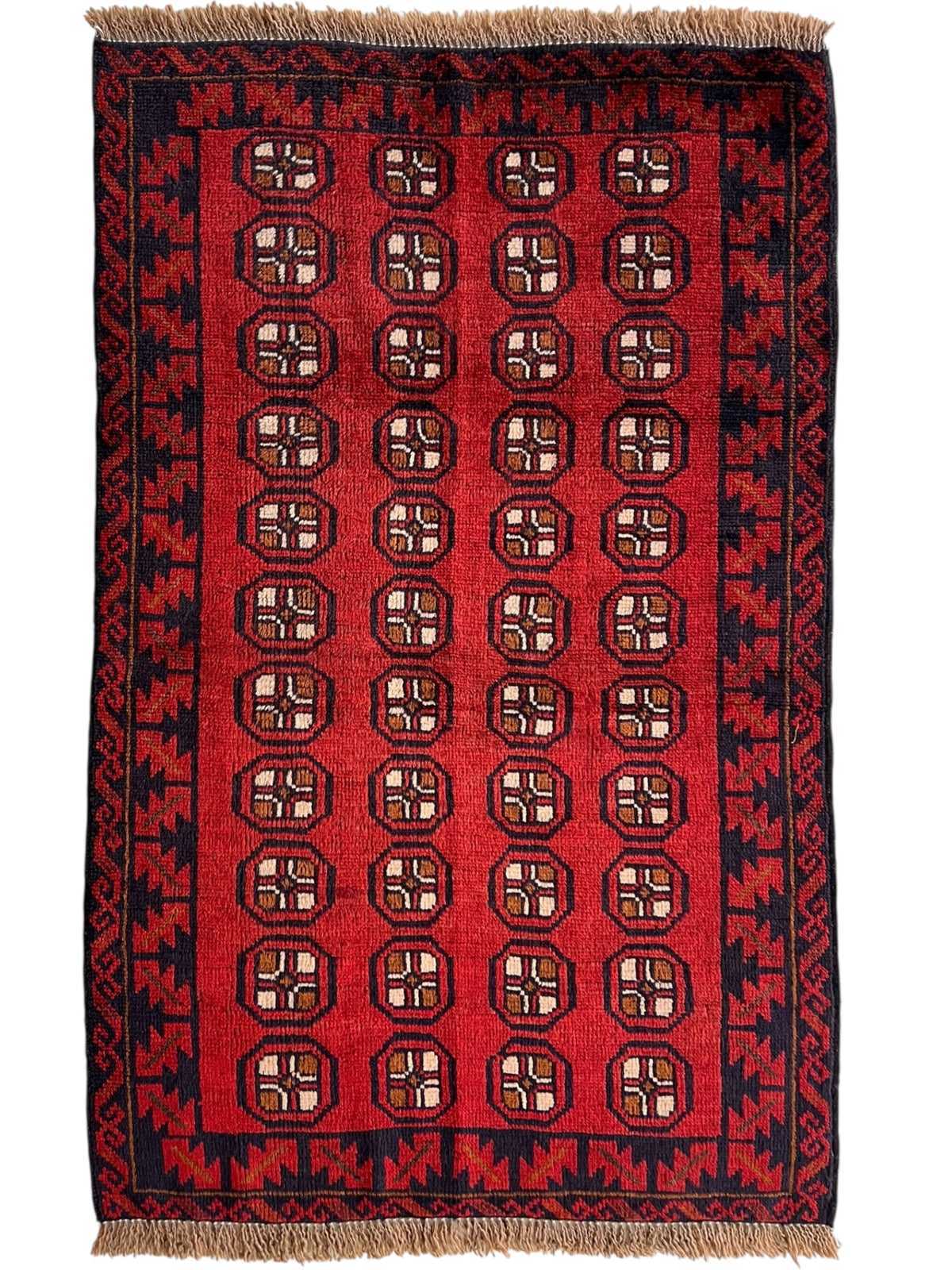 Afghani Rug 3x5 size range tribal Red Blue laid flat