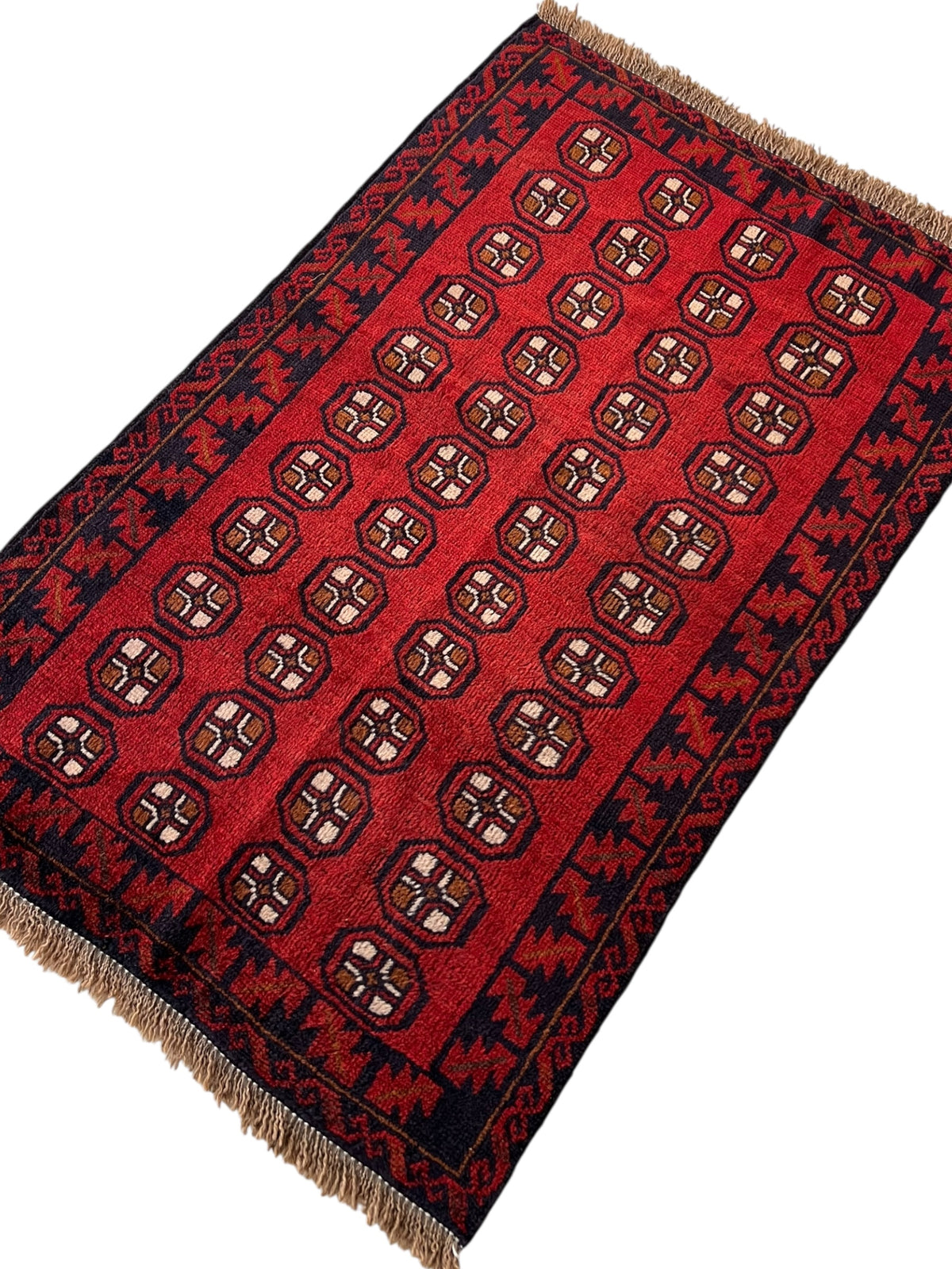 Afghani Rug 3x5 size range tribal Red Blue laid flat
