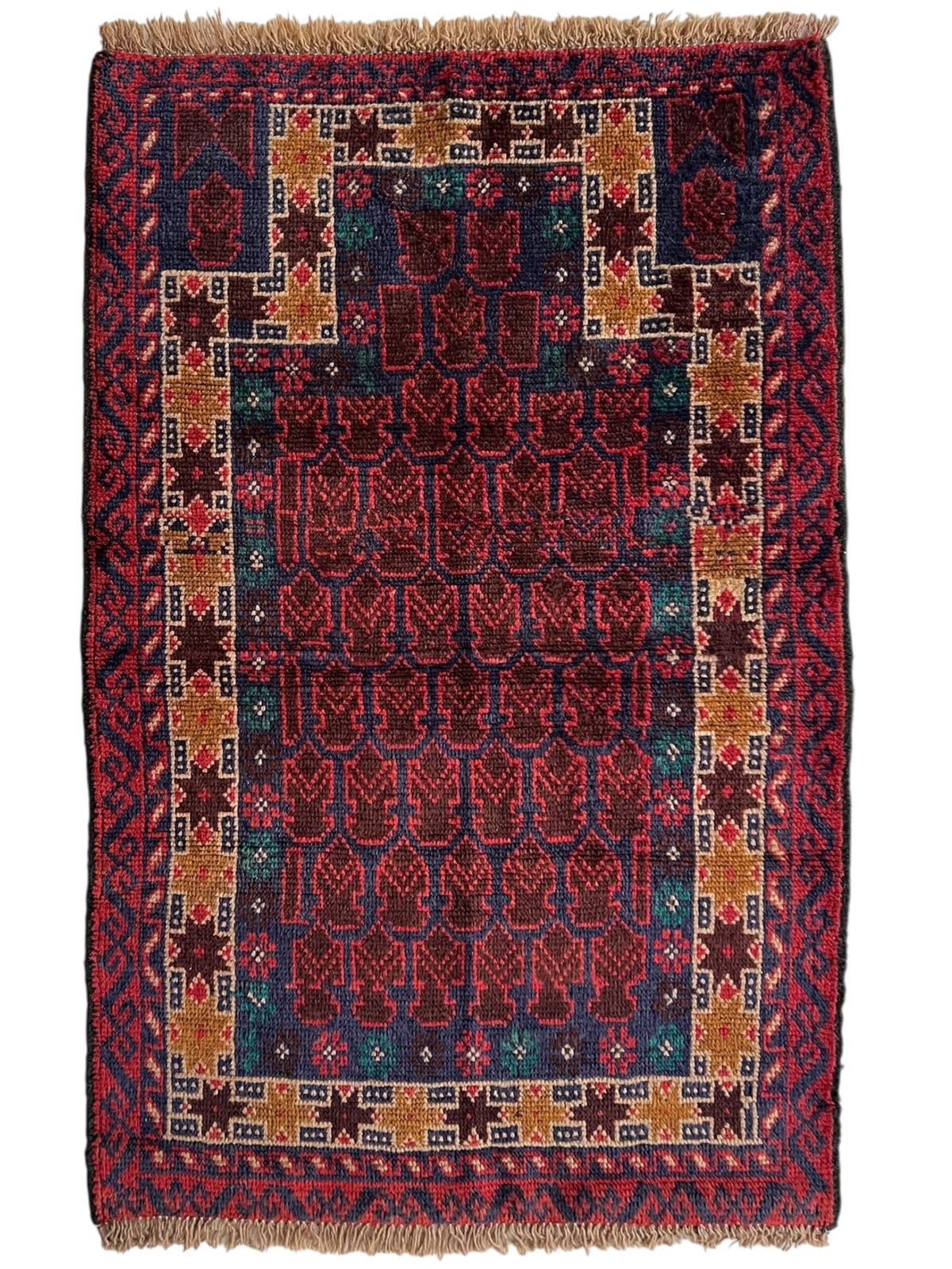 Afghani Prayer Rug 3x5 size range mihrab laid flat