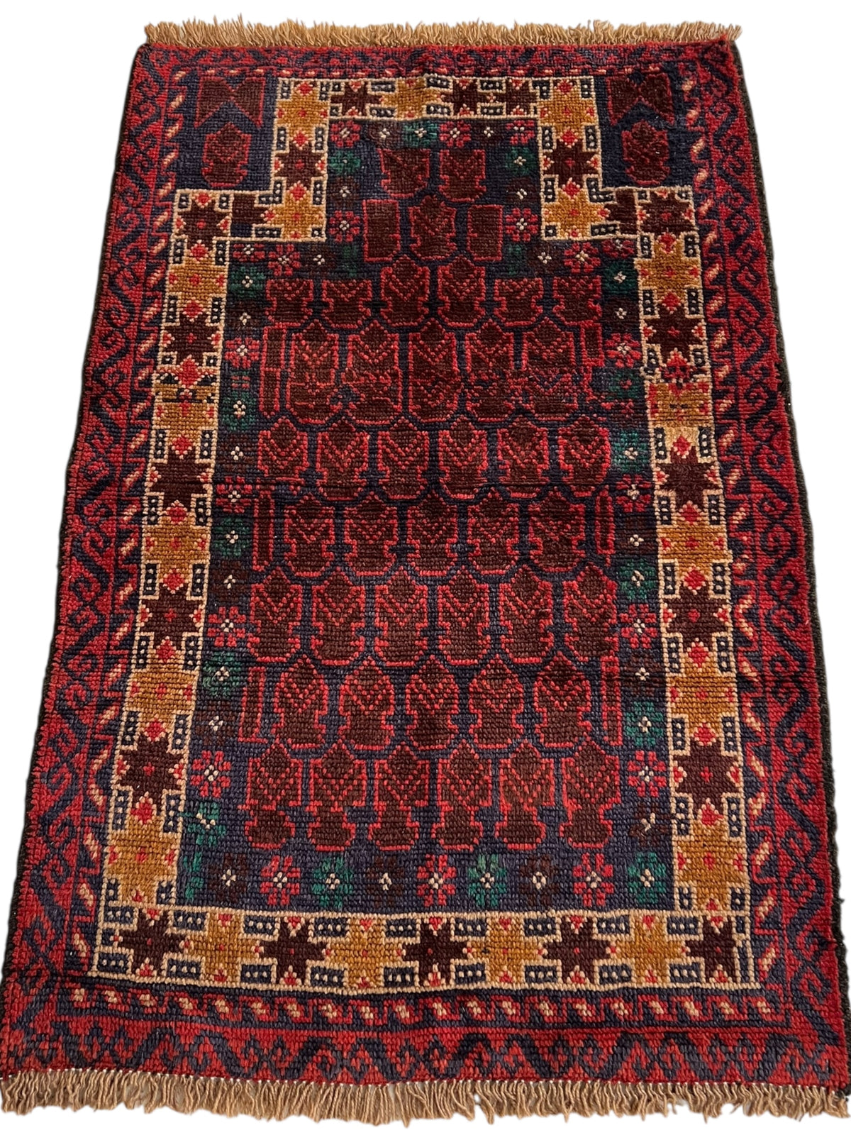 Afghani Prayer Rug 3x5 size range mihrab laid flat