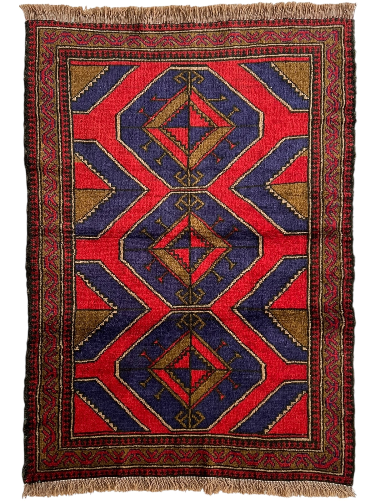 Afghani Rug 3x4 size range tribal Red laid flat