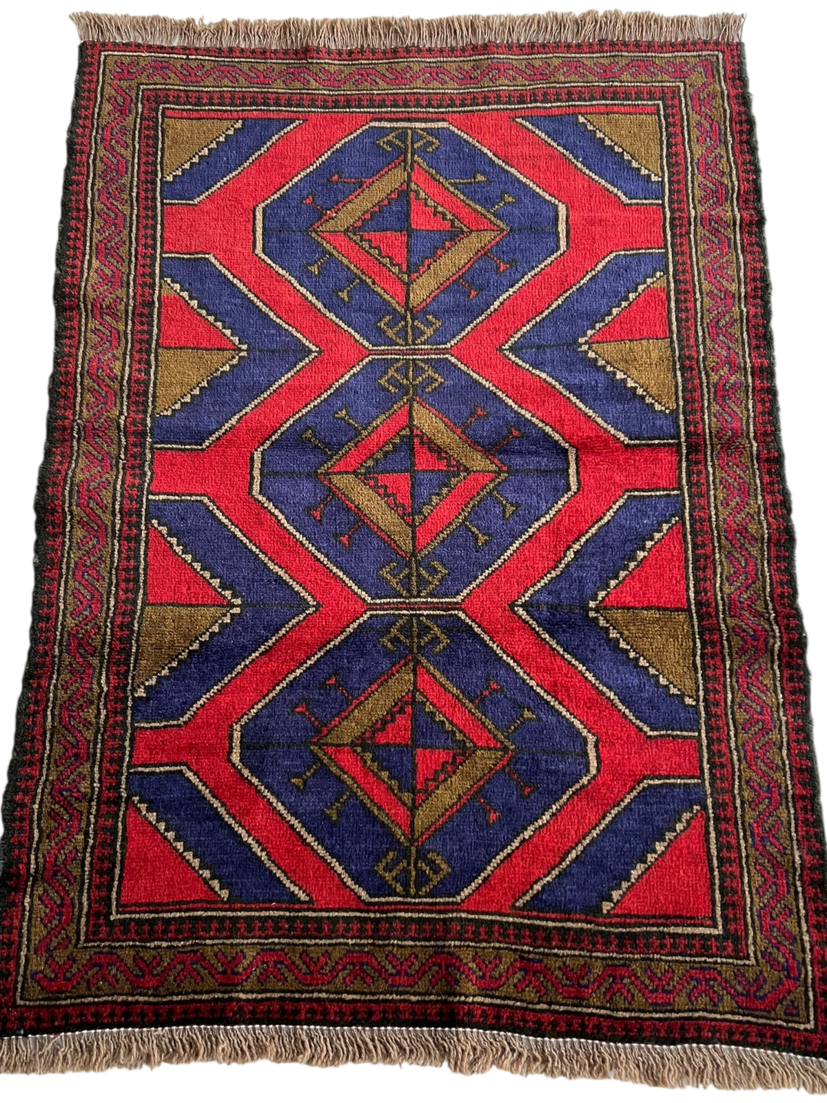 Afghani Rug 3x4 size range tribal Red laid flat