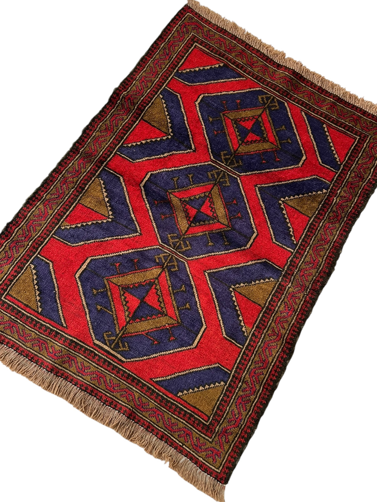 Afghani Rug 3x4 size range tribal Red laid flat
