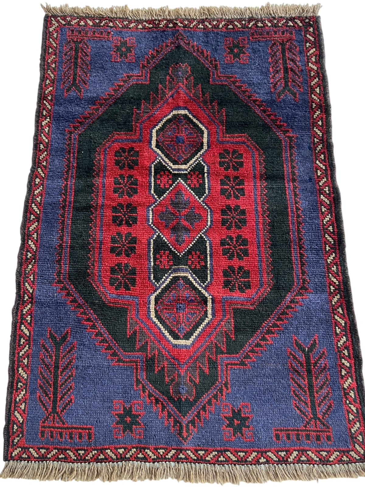 Afghani Rug 3x5 size range tribal Red Blue laid flat
