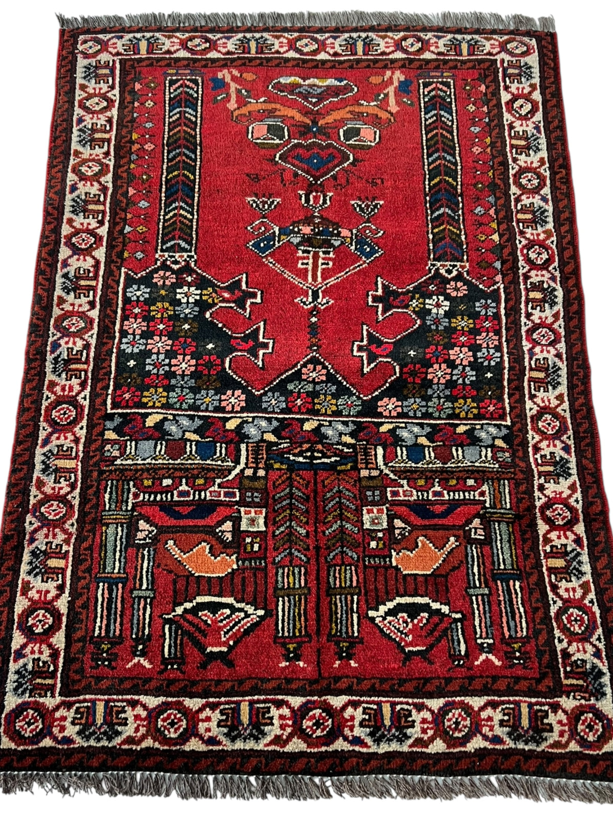Afghani Prayer Rug 3x4 size range mihrab laid flat
