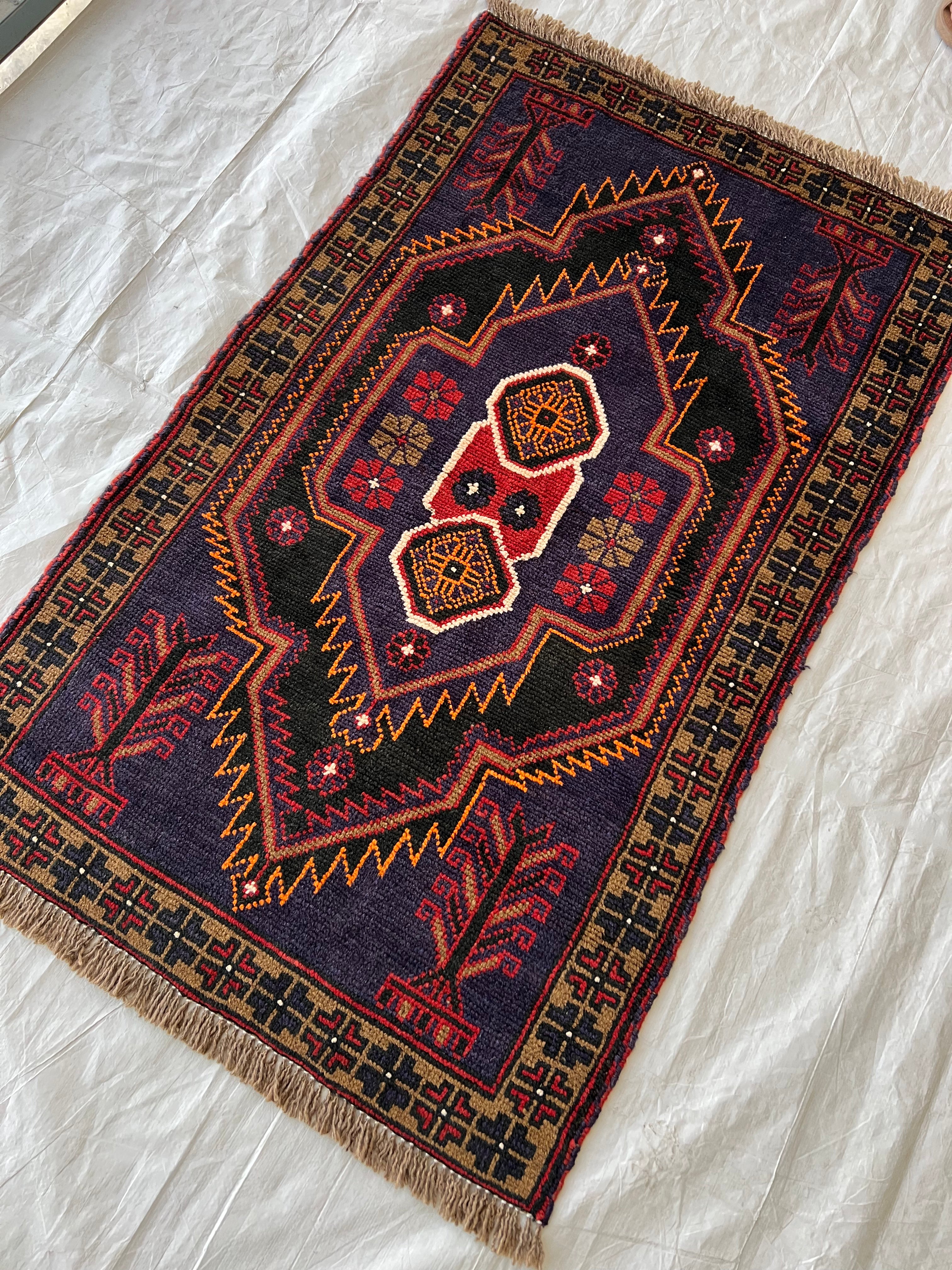 Afghani Rug 3x5 size range tribal Red Blue laid flat