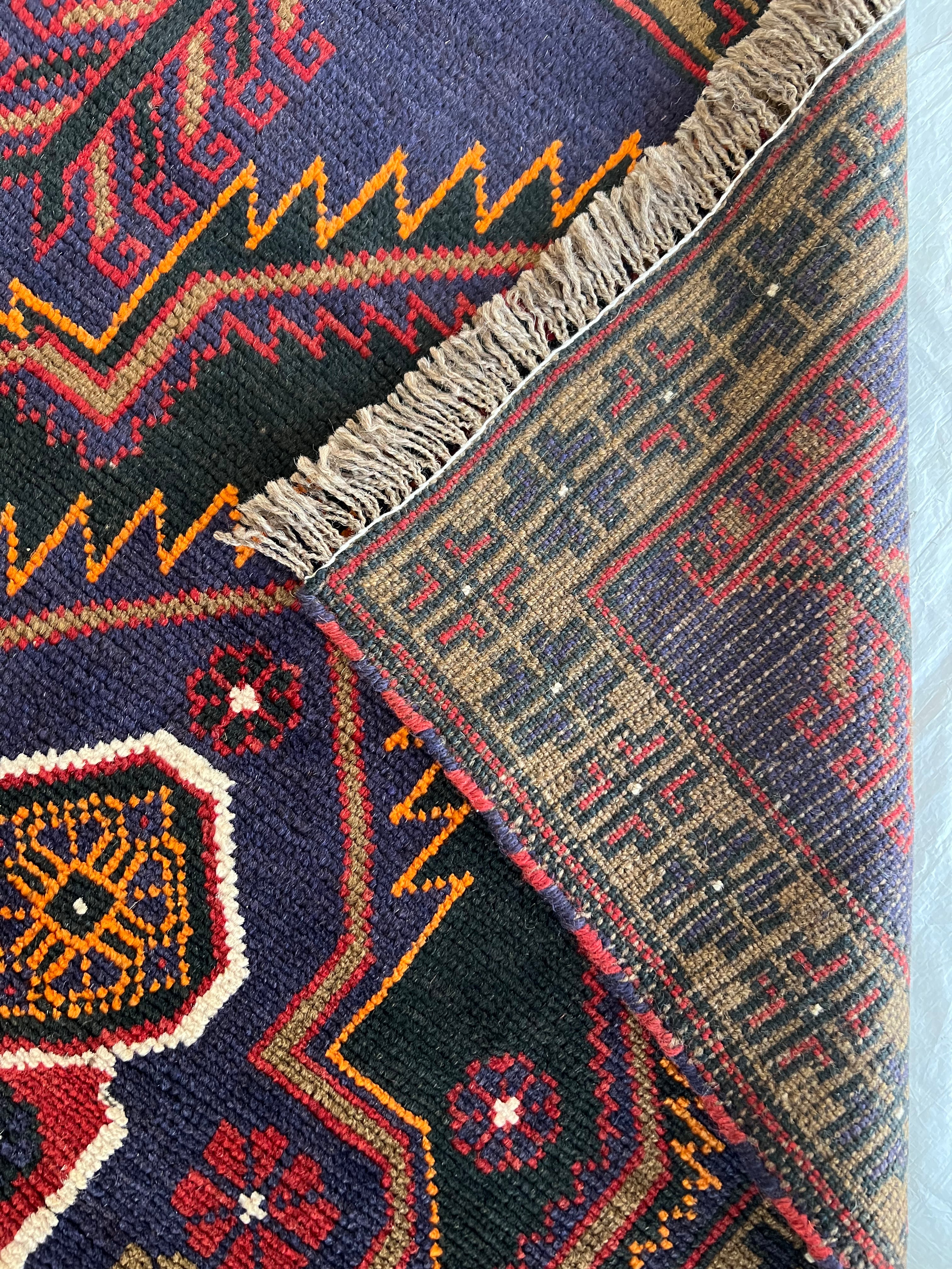 Afghani Rug 3x5 size range tribal Red Blue laid flat