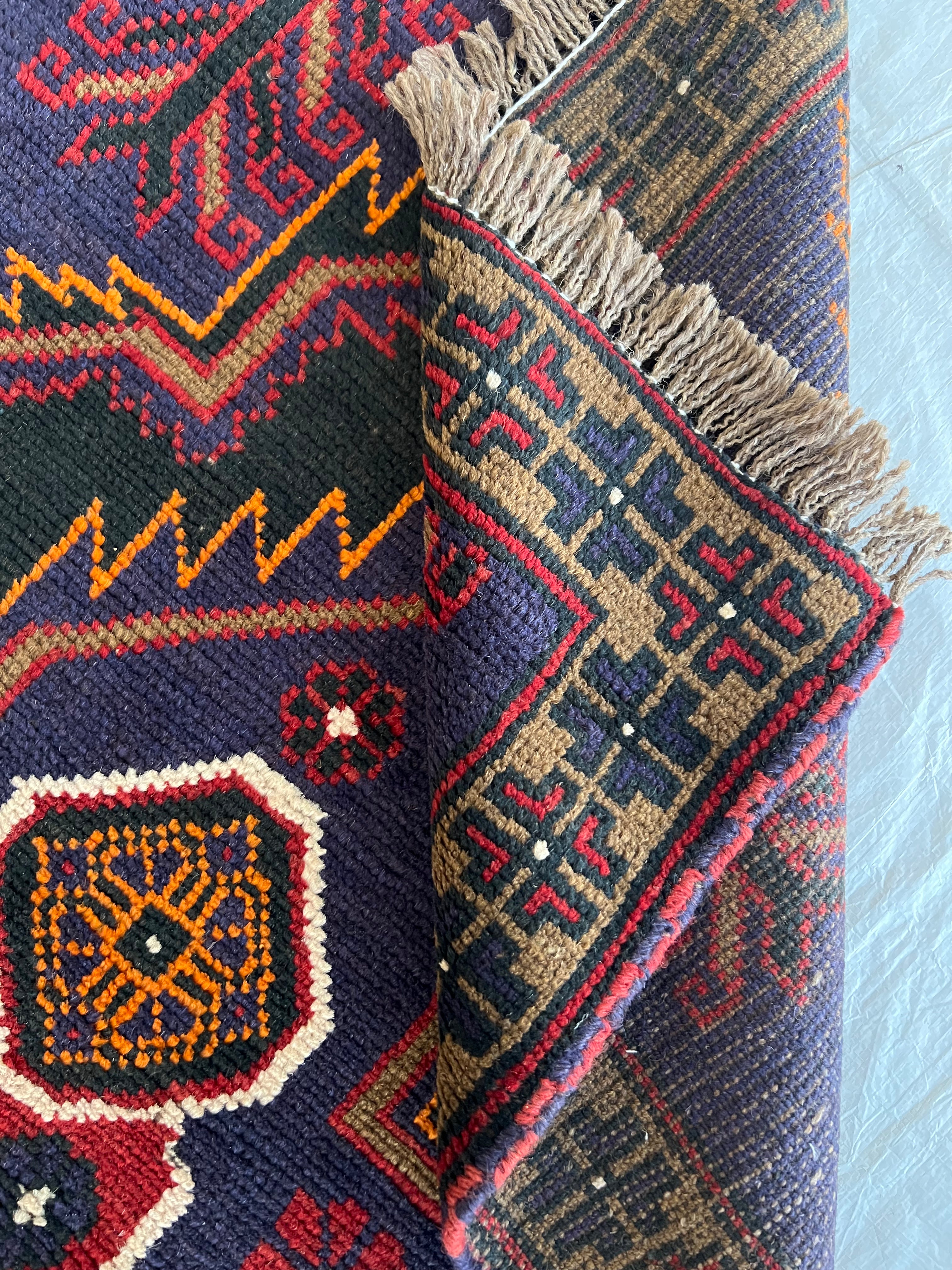 Afghani Rug 3x5 size range tribal Red Blue laid flat