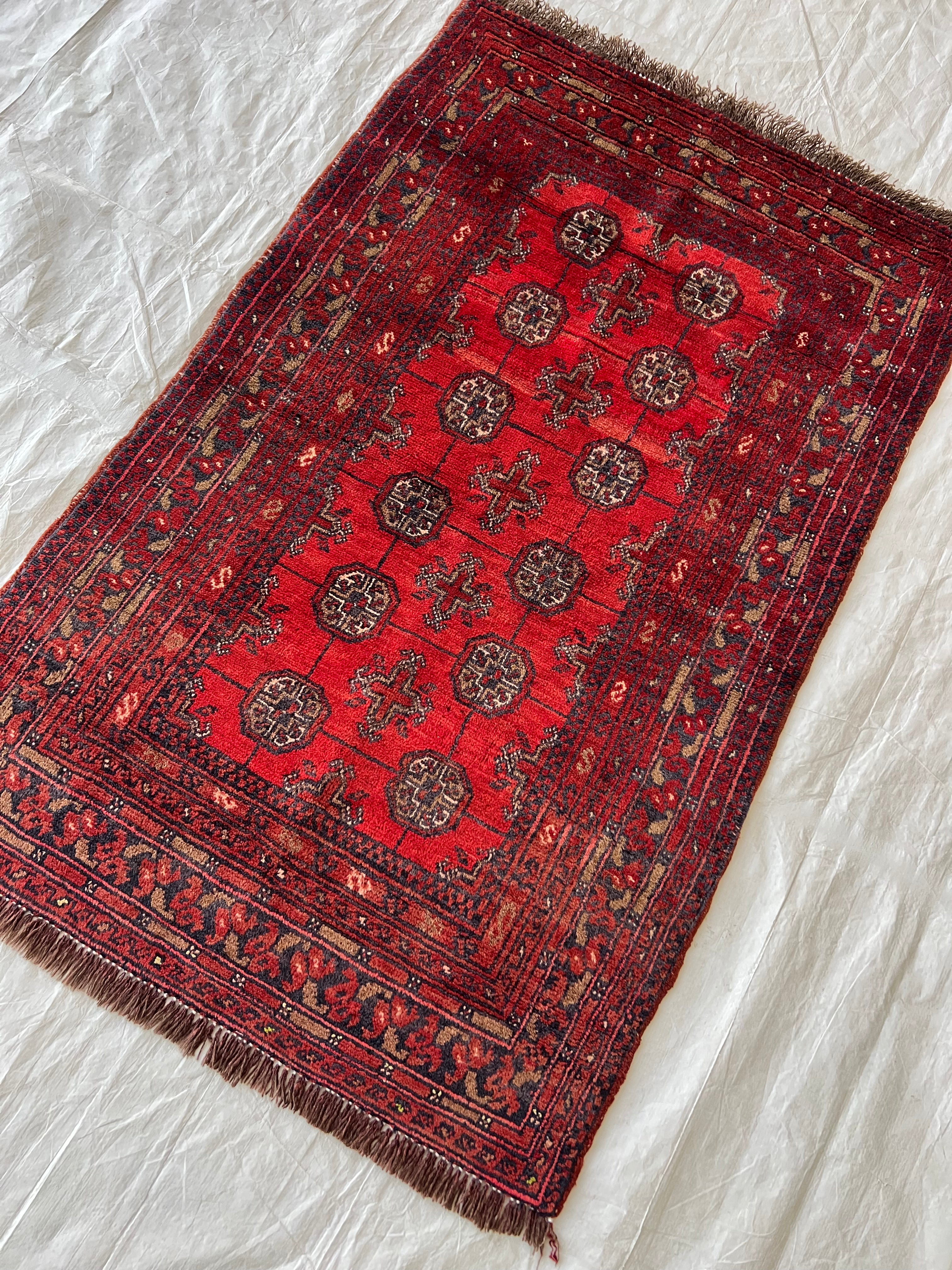 Afghani Rug 3x4 size range tribal Red Blue laid flat