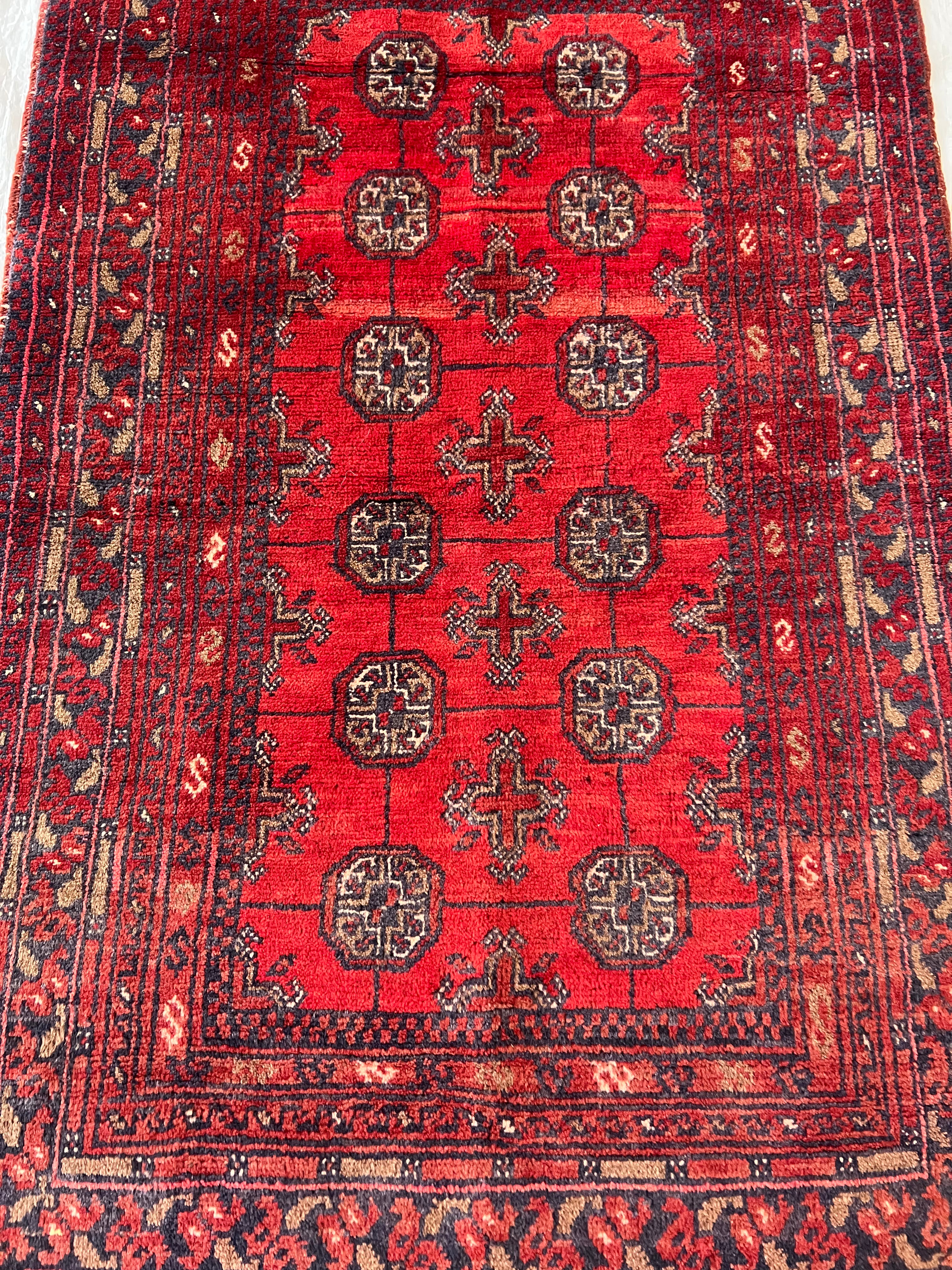 Afghani Rug 3x4 size range tribal Red Blue laid flat