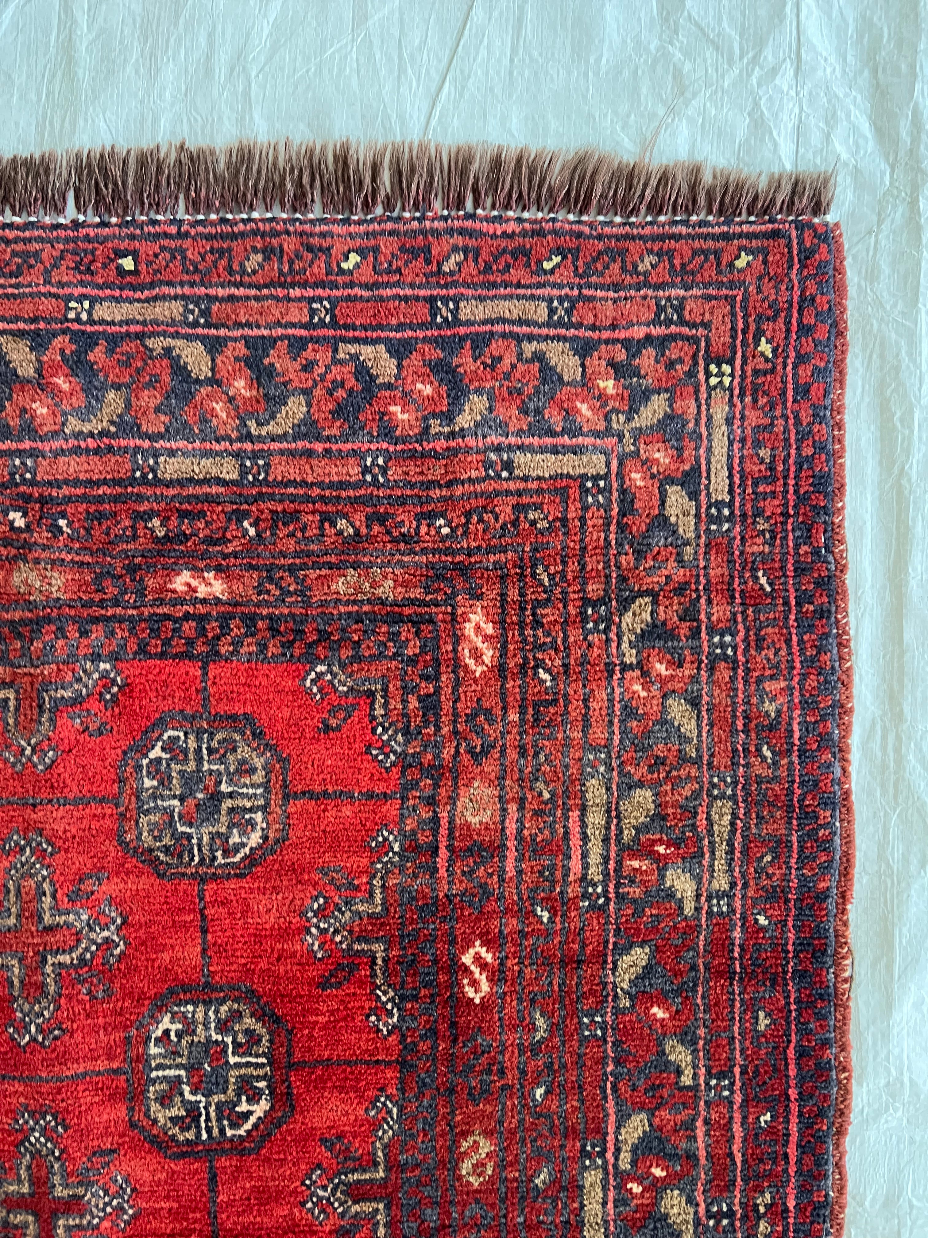 Afghani Rug 3x4 size range tribal Red Blue laid flat