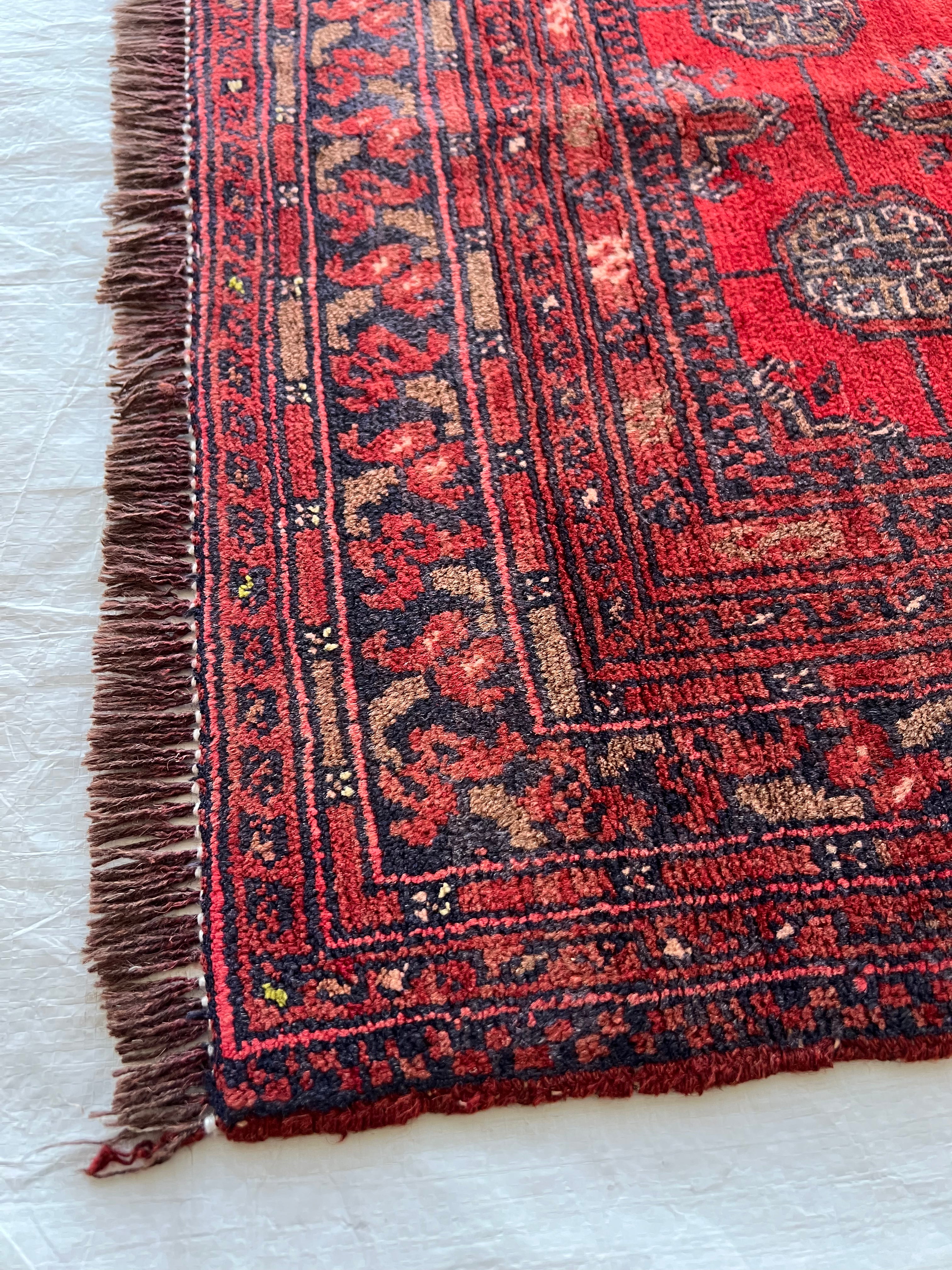 Afghani Rug 3x4 size range tribal Red Blue laid flat