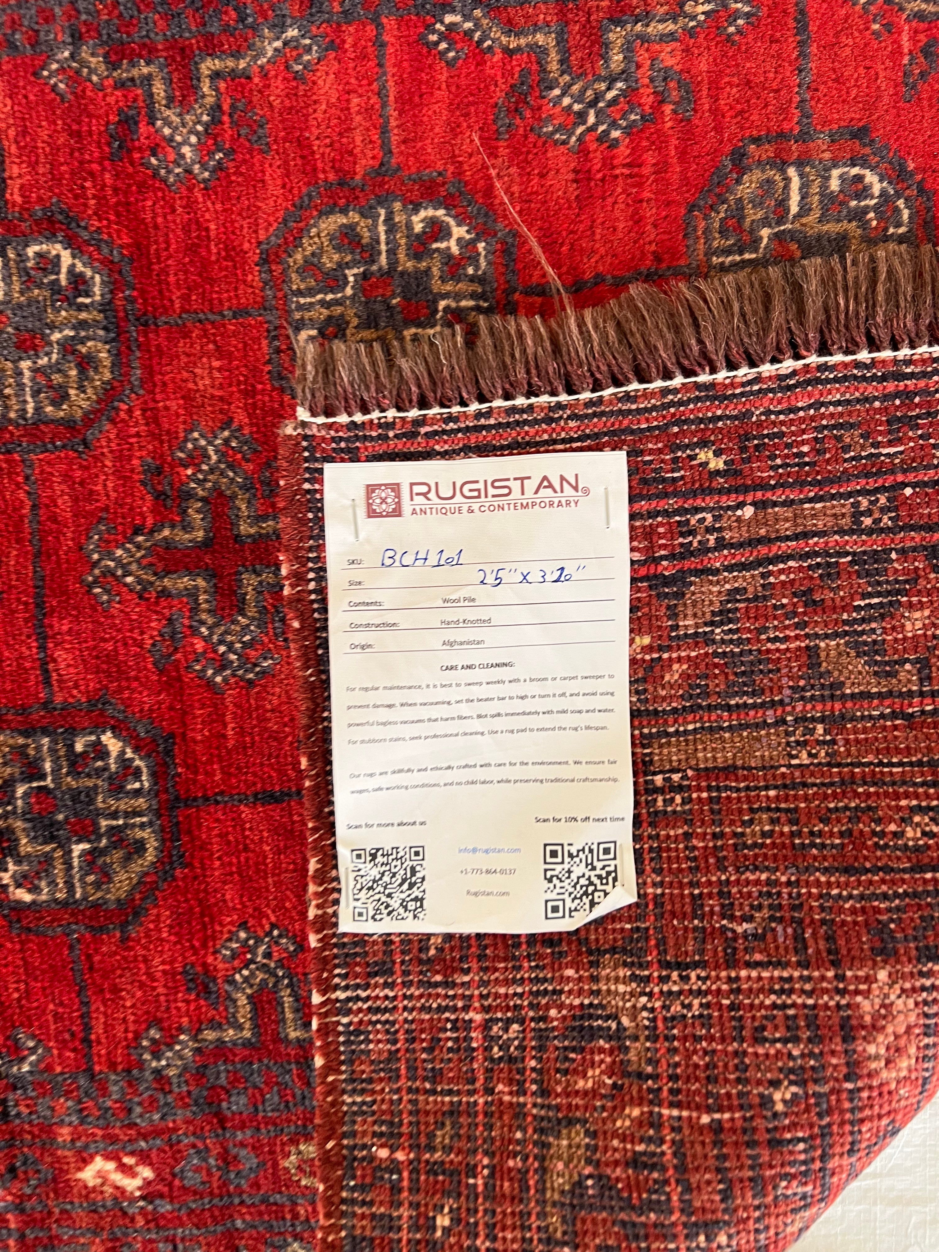 Afghani Rug 3x4 size range tribal Red Blue laid flat