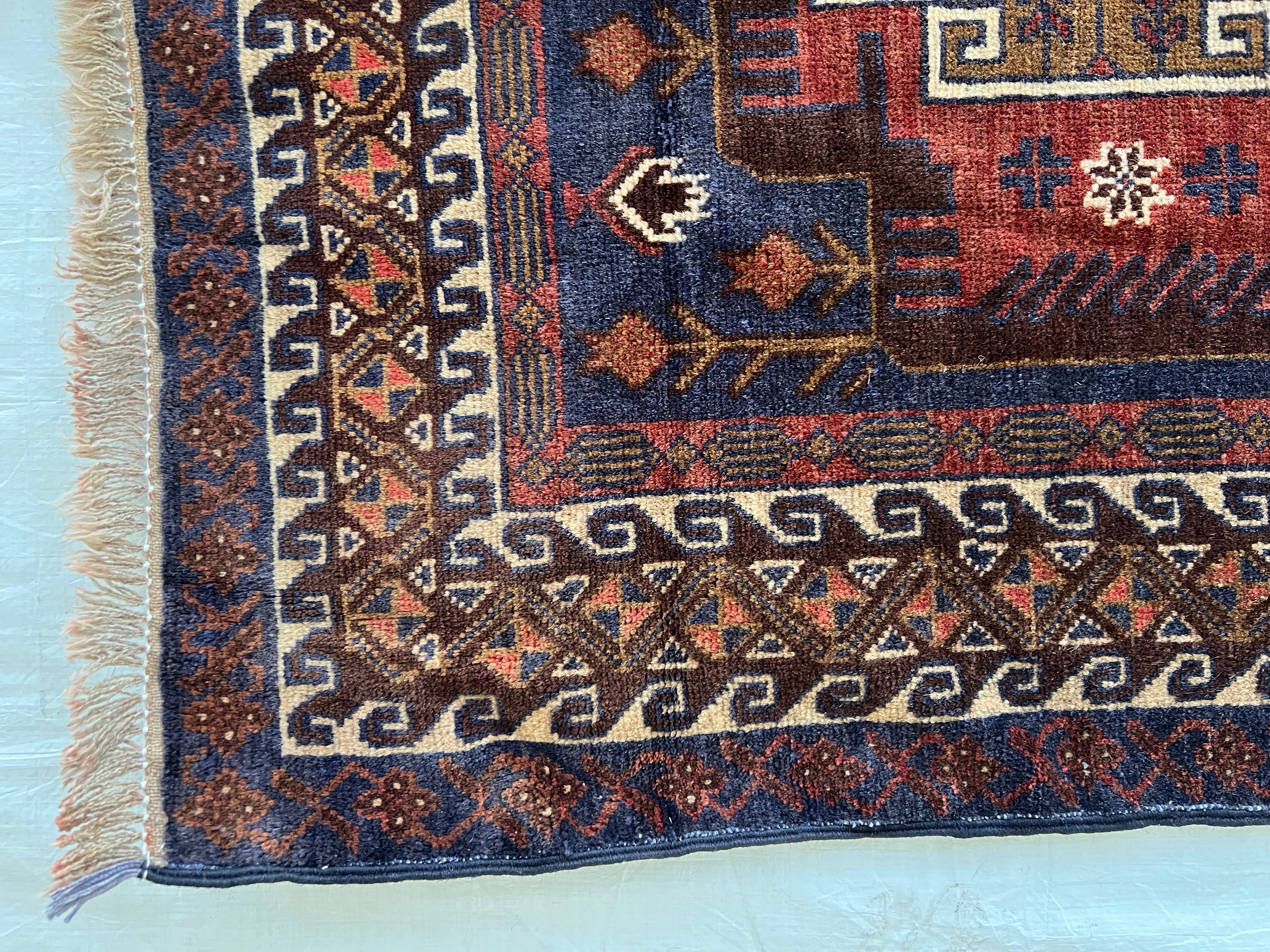 Oriental Rug 3x6 | Brown, Rust & Navy | Hand-Knotted Wool