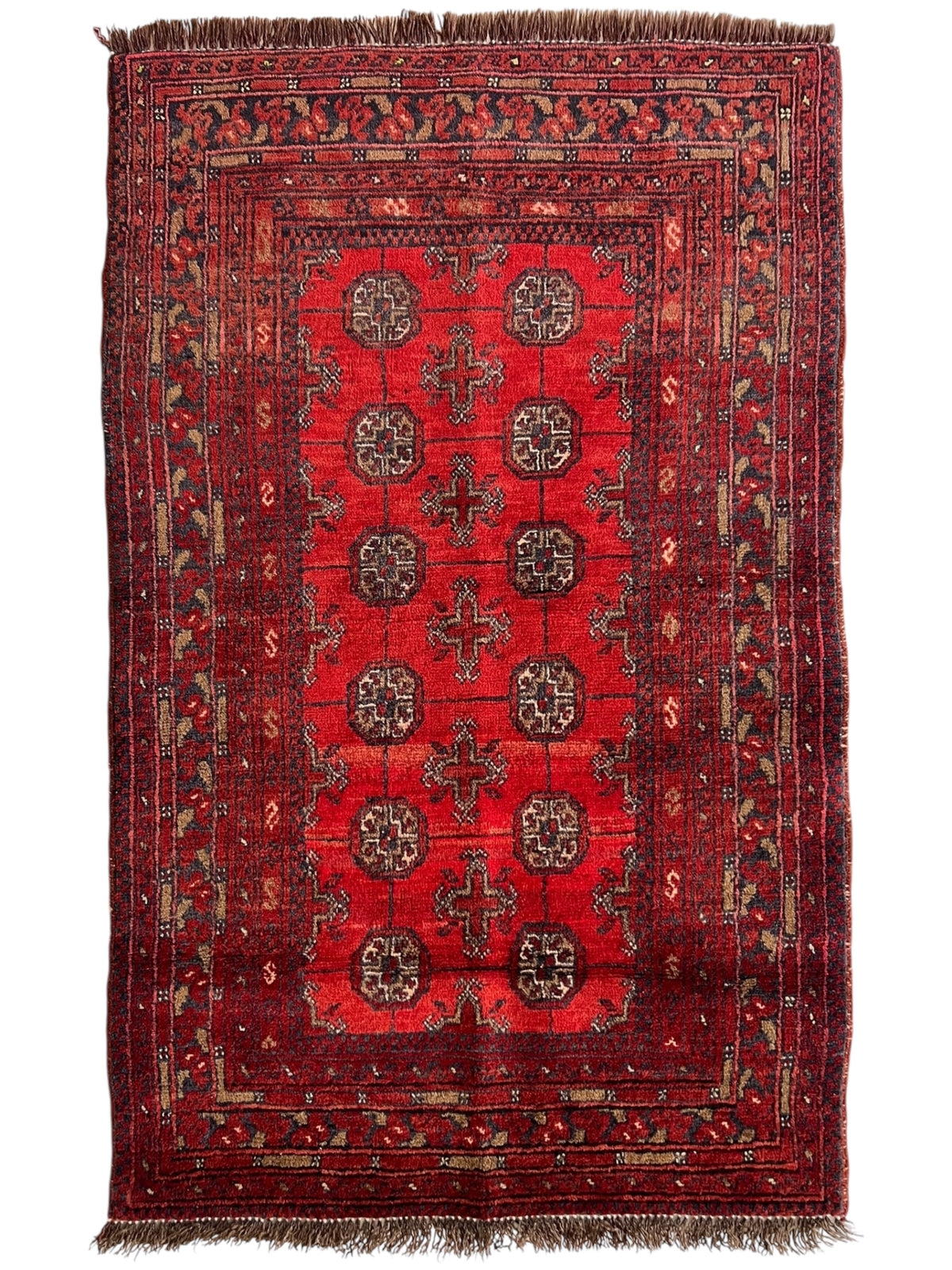 Afghani Rug 3x4 size range tribal Red Blue laid flat