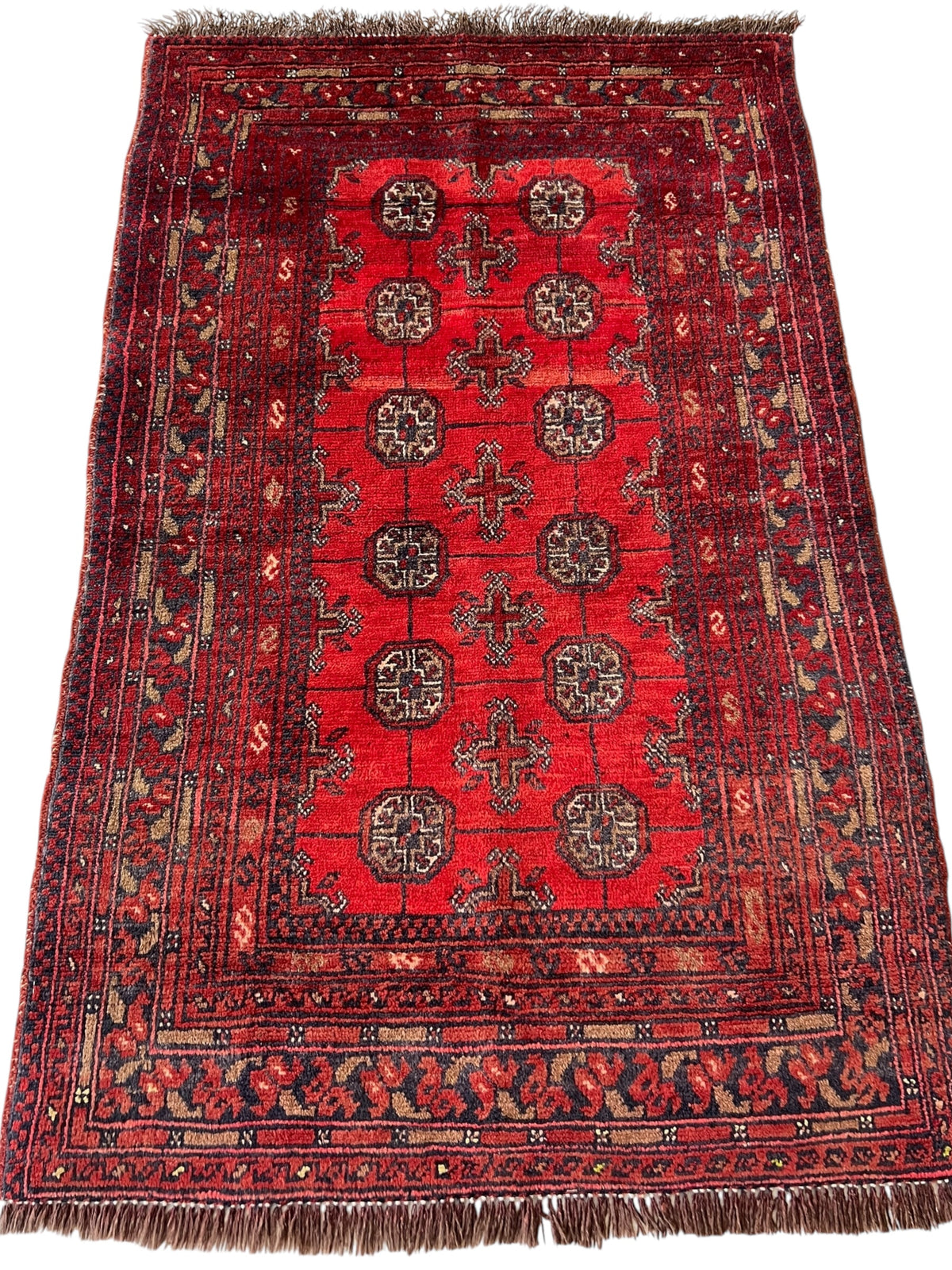 Afghani Rug 3x4 size range tribal Red Blue laid flat