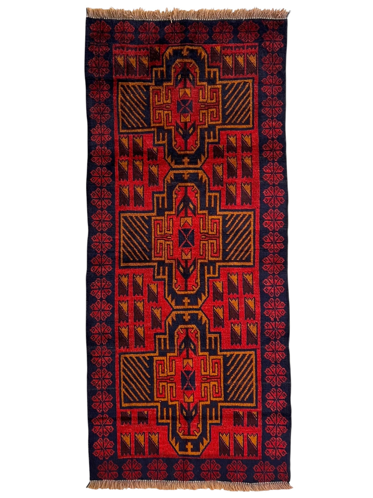 Afghani Runner runner size range tribal Red Blue laid flat