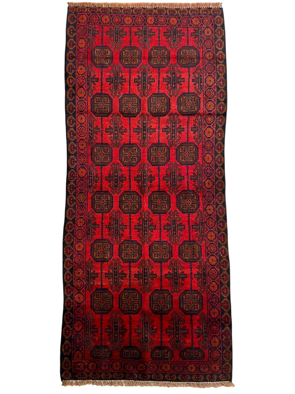 Afghani Runner runner size range tribal Red Blue laid flat