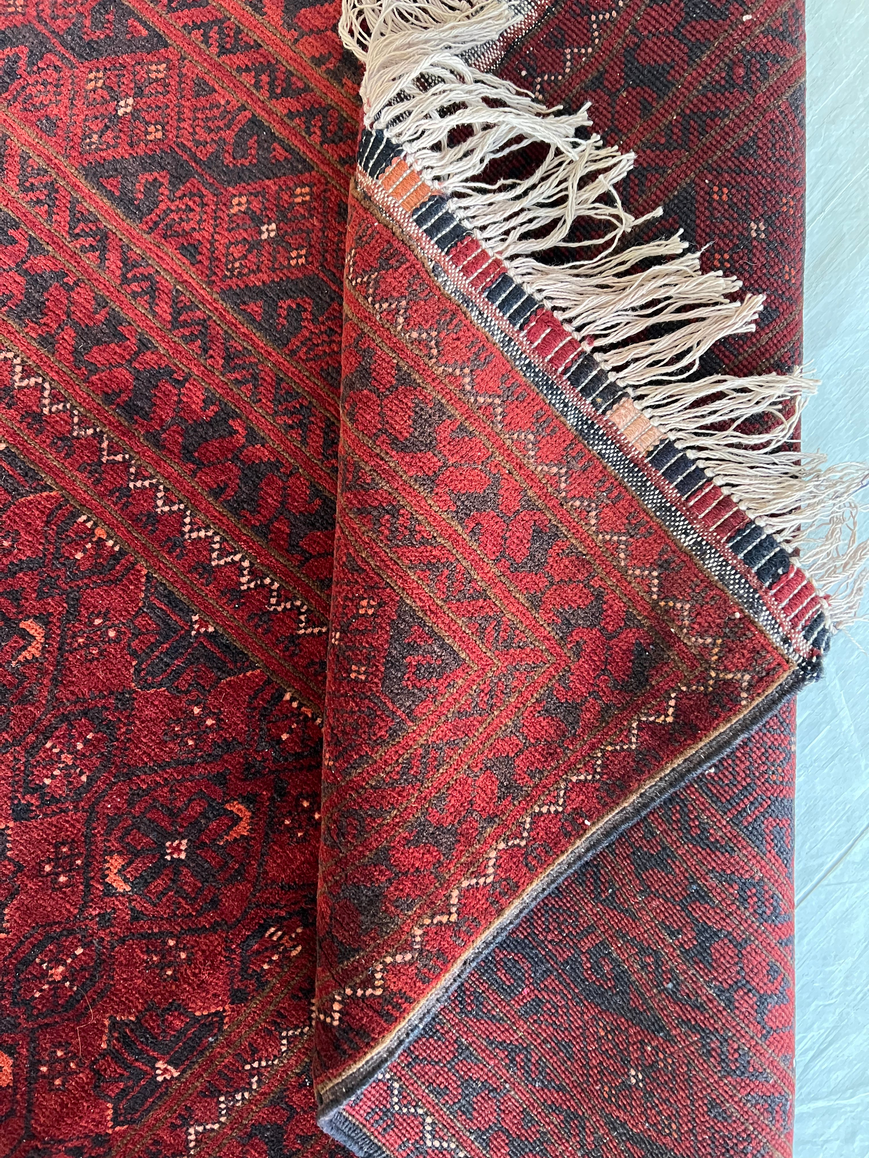 Afghani Rug 7x10 size range tribal Red Blue laid flat