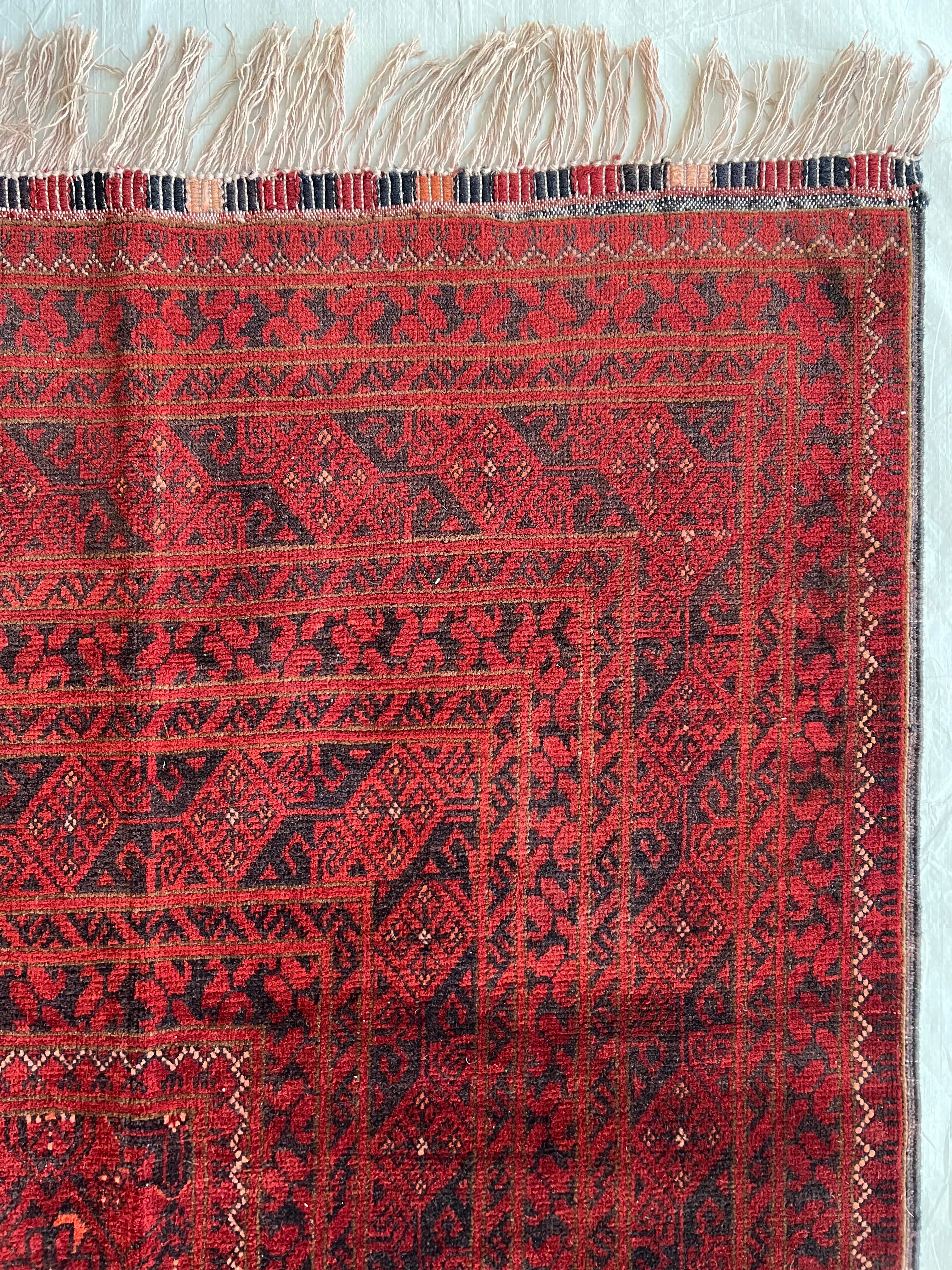 Afghani Rug 7x10 size range tribal Red Blue laid flat