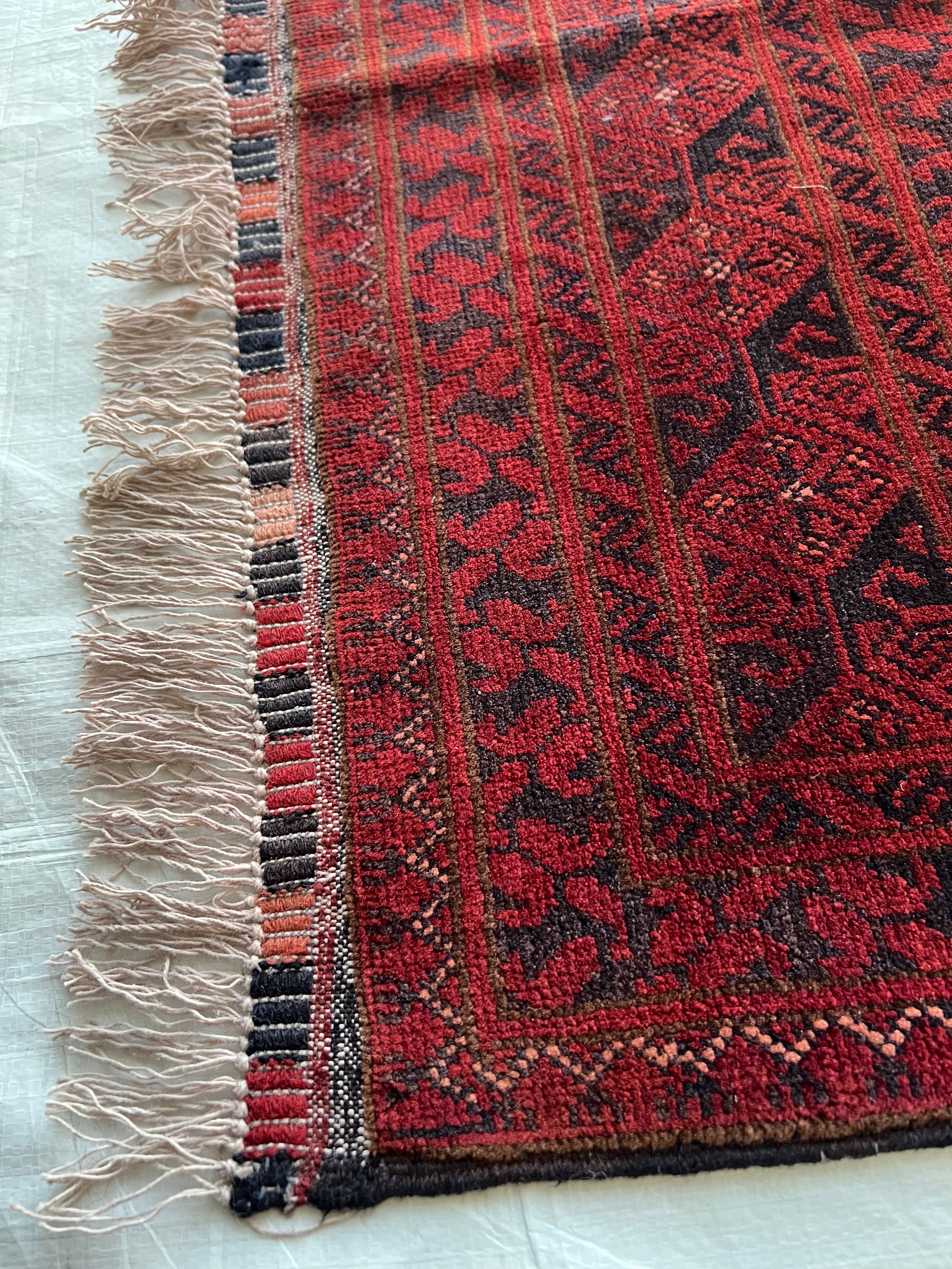 Afghani Rug 7x10 size range tribal Red Blue laid flat