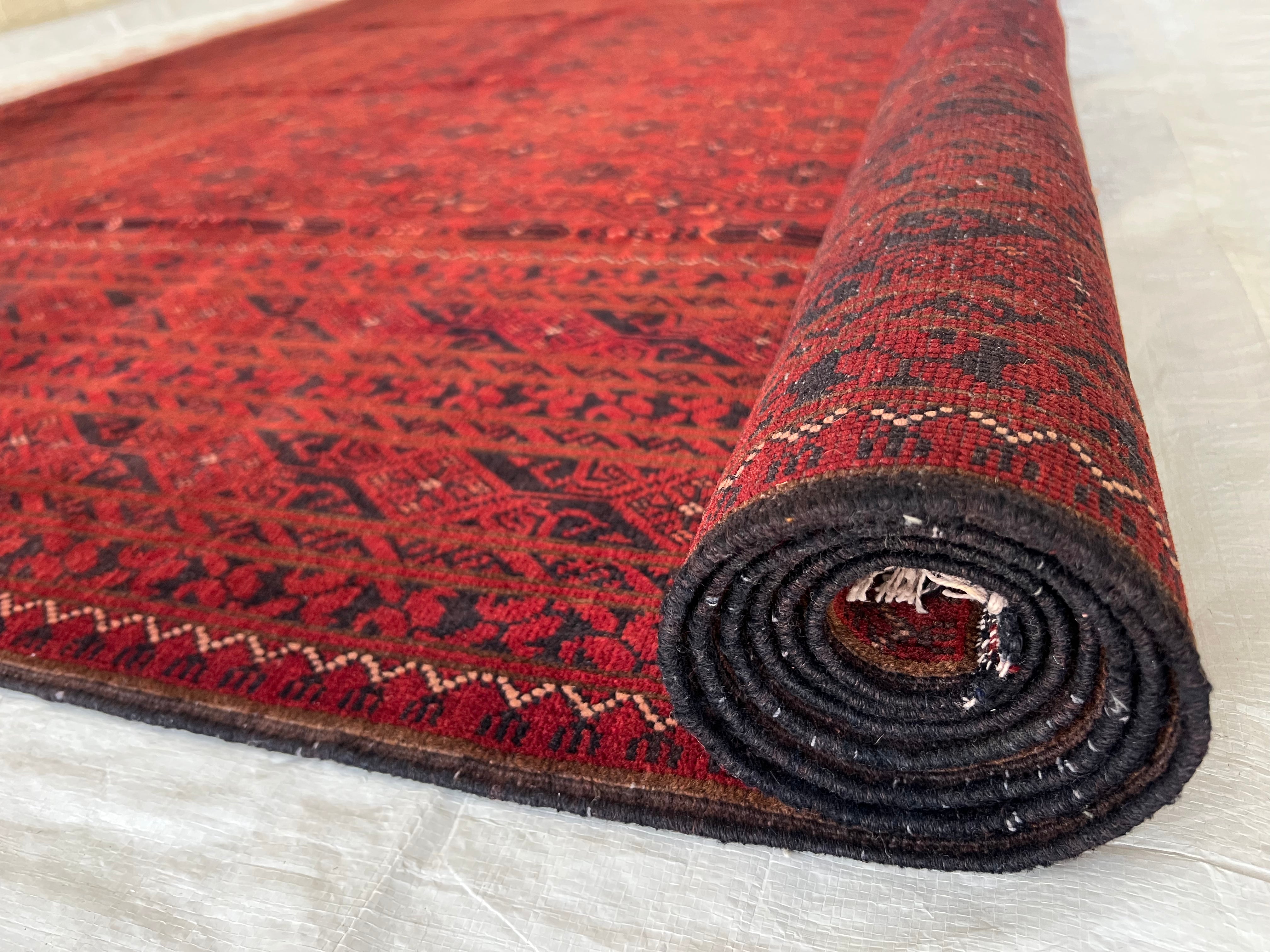 Afghani Rug 7x10 size range tribal Red Blue laid flat
